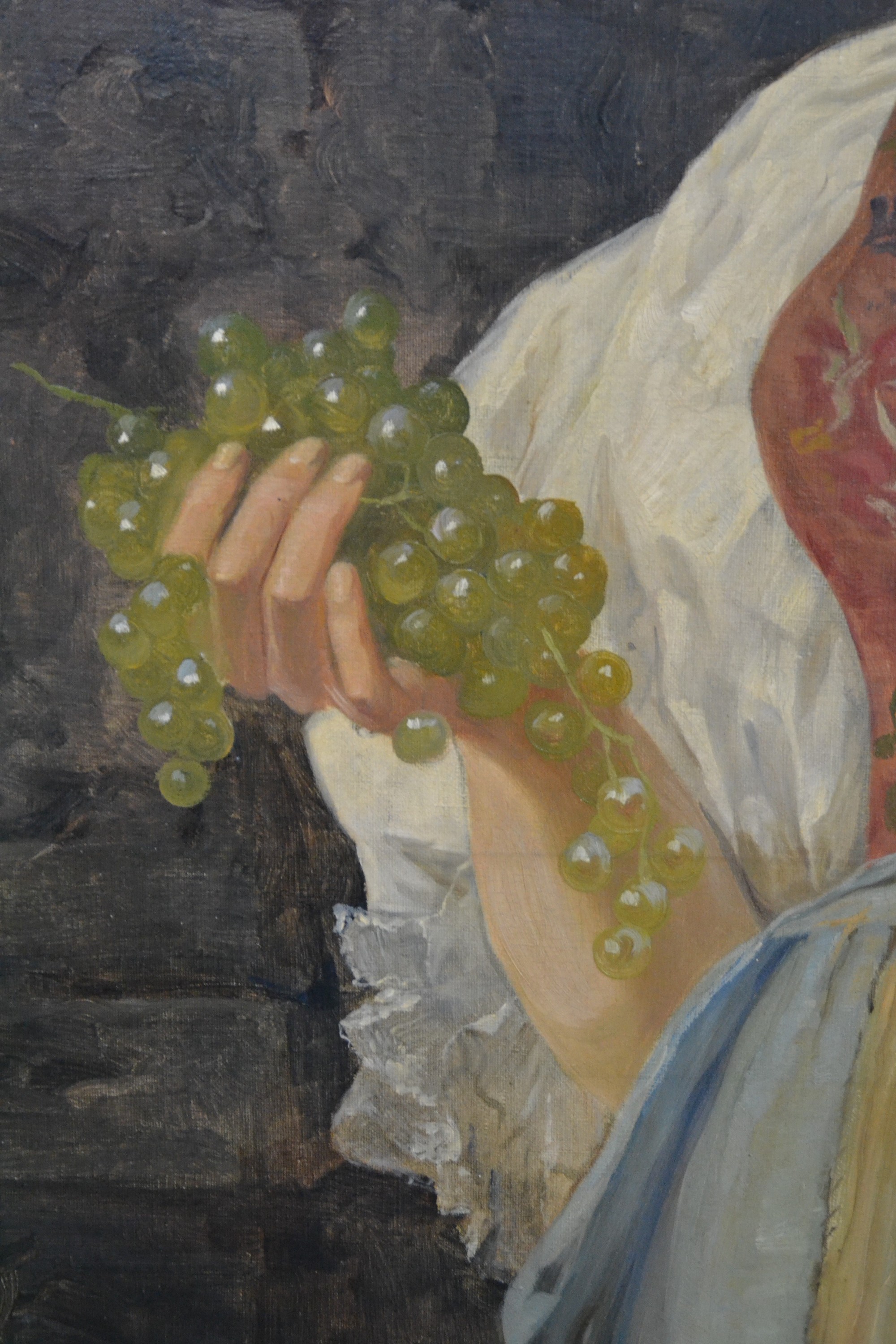 Detail c: Oskar Krötsch, geb. 1840 Dresden, Ganzporträt einer jungen Bäuerin mit Obst, Öl/Lwd, li. oben signiert, kleine Farbausbesserungen, ca. 139 x 88 cm