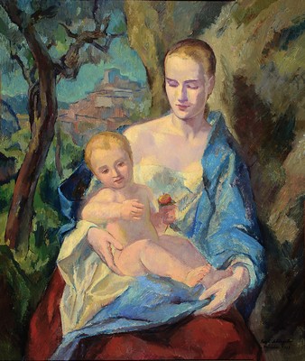 Image 26779234 - Karl Schlageter, 1894 Lucerne-1990 Zurich, Mother of God with child, oil/wood, signed anddated Munich 1927, approx. 85 x 72 cm, frame