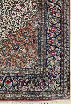 26779260a - Qum silk old, Persia, mid-20th century, pure natural silk, approx. 315 x 207 cm, condition:2(Heavily soiled). Rugs, Carpets & Flatweaves