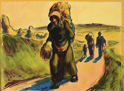 Image 26779270 - Erich Fraass, 1893-1974, farmers on the way home from the field, gouache on paper, signed lower left, approx. 49x66cm, under glass, frame approx. 63x81cm