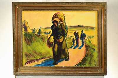 26779270k - Erich Fraass, 1893-1974, farmers on the way home from the field, gouache on paper, signed lower left, approx. 49x66cm, under glass, frame approx. 63x81cm