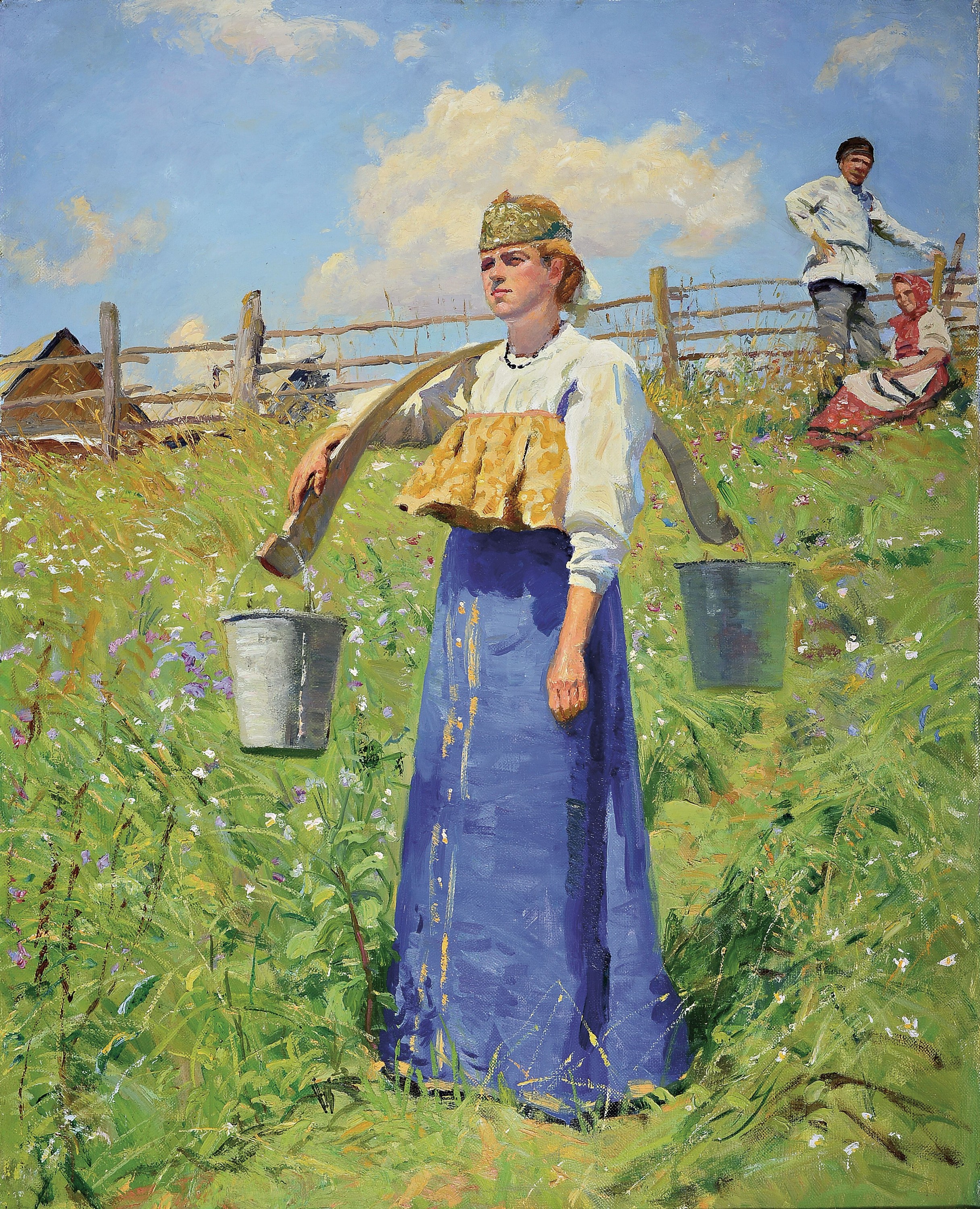 Nikolaj Nikolajewicz Solomin, geb. 1940, bäuerliche Szene, Öl/Lwd, rückseitig sign. und dat. 1993, Öl/Lwd, ca. 100x80cm, R.