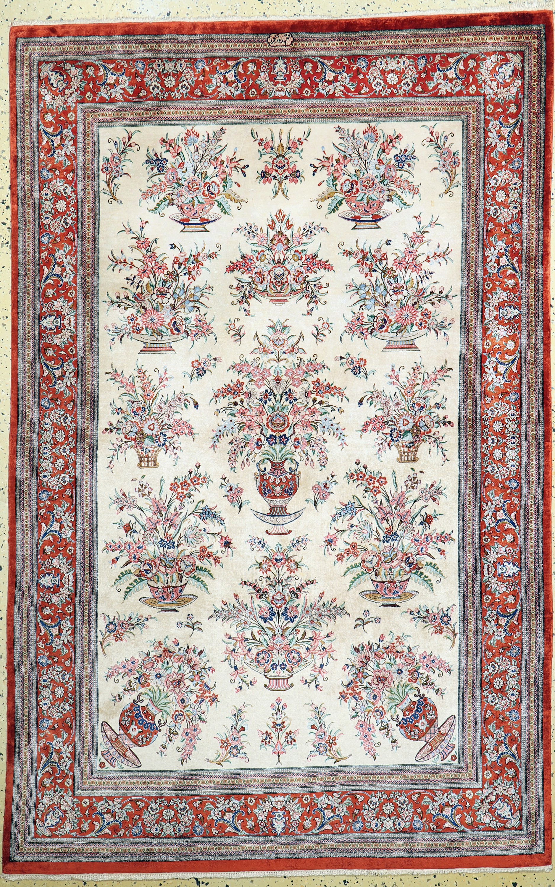 Ghom Seide fein signiert, Persien, Ende 20.Jhd, reine Naturseide, ca. 202 x 130 cm, ca. 1,0 Mio. Kn/qm, EHZ: 2