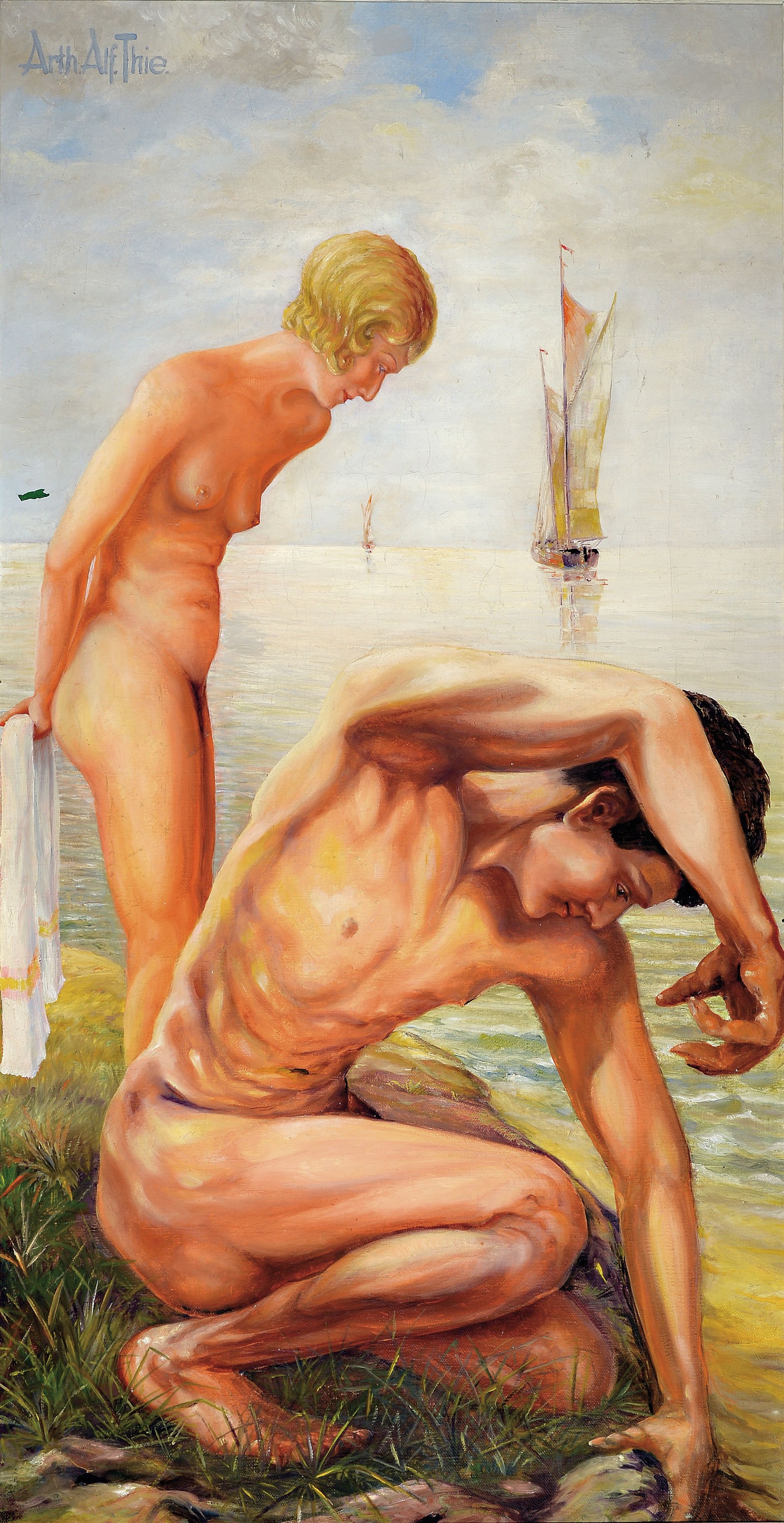 Arthur Alfred Thieleke, 1887-1960, zwei Akte am Strand, Öl/Lwd, links oben sign., ca. 124x85cm