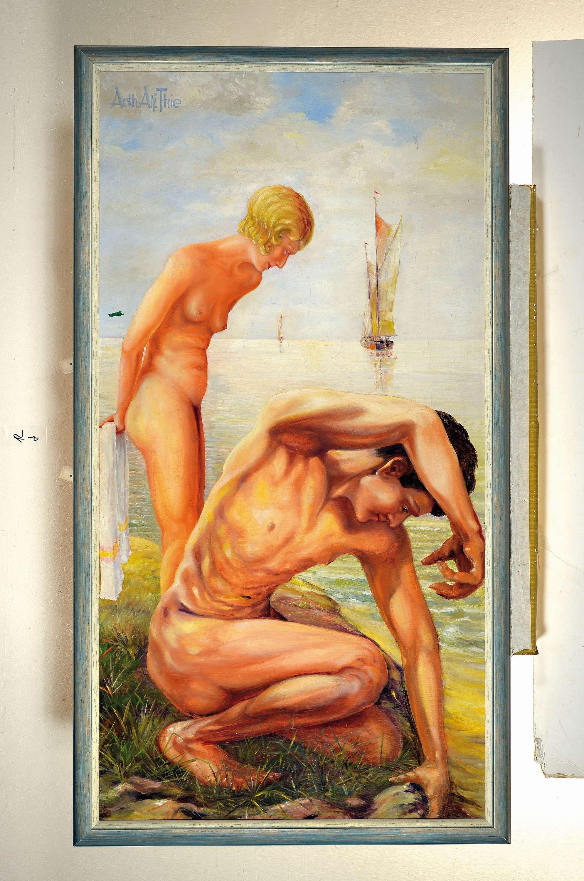 Detail k: Arthur Alfred Thieleke, 1887-1960, zwei Akte am Strand, Öl/Lwd, links oben sign., ca. 124x85cm