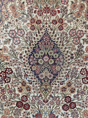 26779323a - 1 pair of Qum silk old, Persia, mid-20th century, pure natural silk, approx. 155 x 108 cm, discolored, condition: 2 (water damage). Rugs, Carpets & Flatweaves