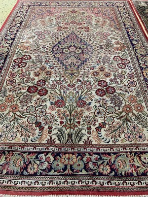 26779323b - 1 pair of Qum silk old, Persia, mid-20th century, pure natural silk, approx. 155 x 108 cm, discolored, condition: 2 (water damage). Rugs, Carpets & Flatweaves
