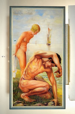 26779377k - Arthur Alfred Thieleke, 1887-1960, two nudes on the beach, oil/canvas, upper left sign., approx. 124x85cm
