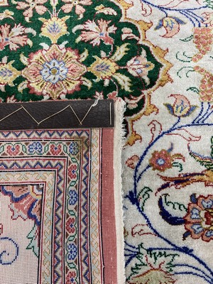 26779378d - Qum silk finely signed, Persia, end of 20th century, pure natural silk, approx. 154 x 65 cm, approx. 1.0 million kn/sm, slightly discolored, condition: 2. Rugs, Carpets & Flatweaves