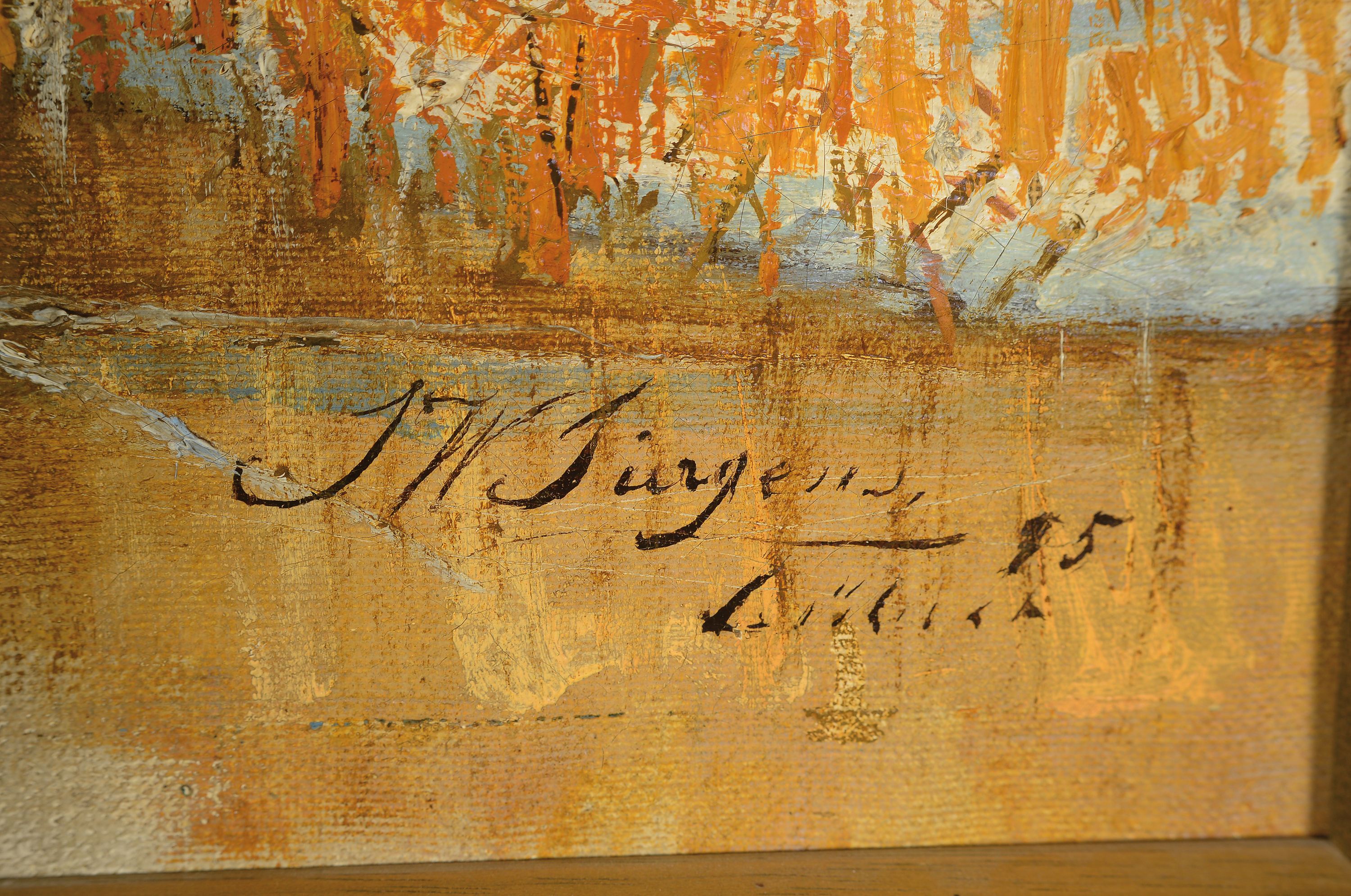 Detail a: Johann Wilhelm Jürgens, 1845-1906, Abendrot über holländischer Uferlandschaft, Öl/Lwd, rechts unten signiert J.W. Jürgens 95 Lübeck, ca. ...