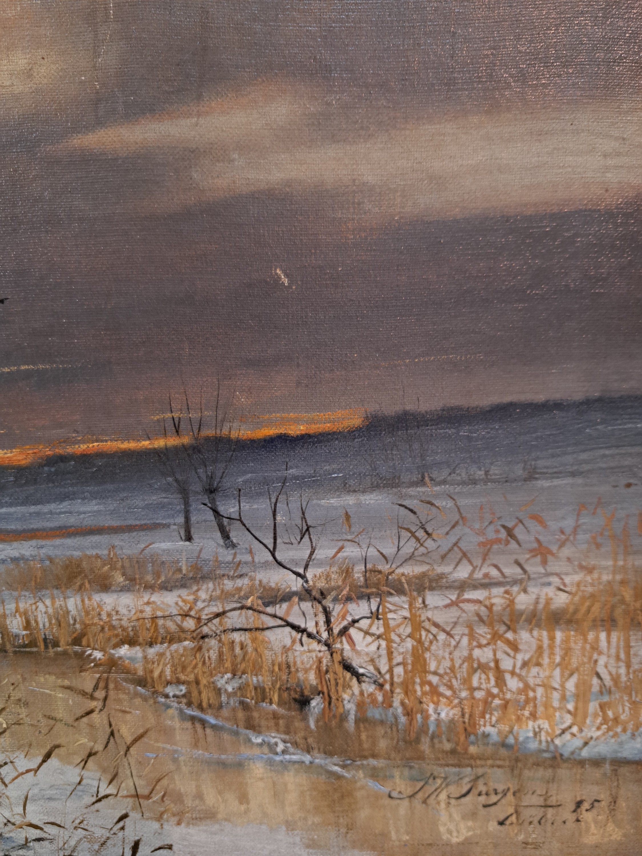 Detail c: Johann Wilhelm Jürgens, 1845-1906, Abendrot über holländischer Uferlandschaft, Öl/Lwd, rechts unten signiert J.W. Jürgens 95 Lübeck, ca. ...