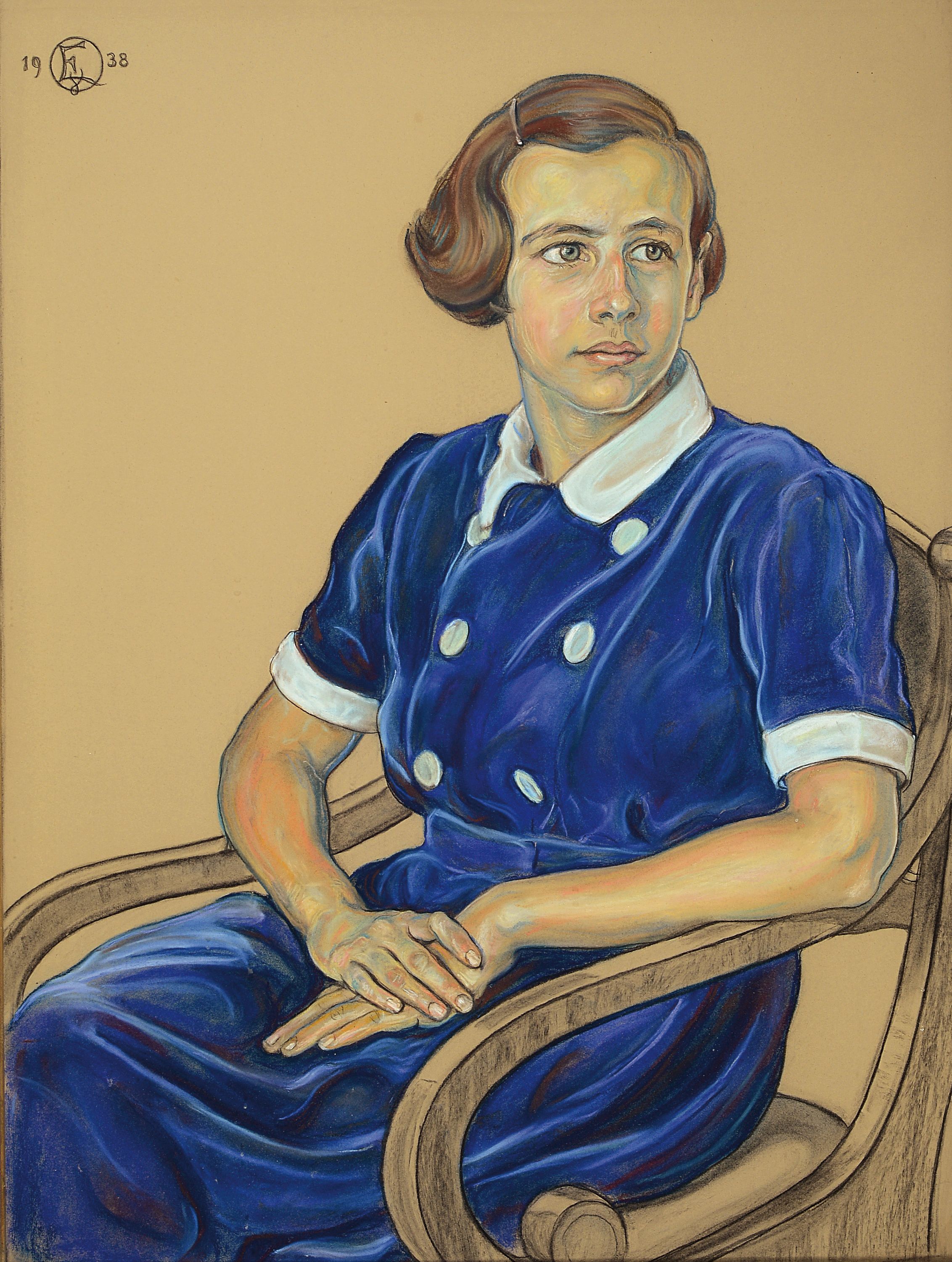 Otto Ewel, 1871 Königsberg-1954 Pillnitz, Porträt einer jungen Frau im Sessel, Pastell auf Papier, links oben monogr. und dat. 1938, ca. 78x58cm, ...