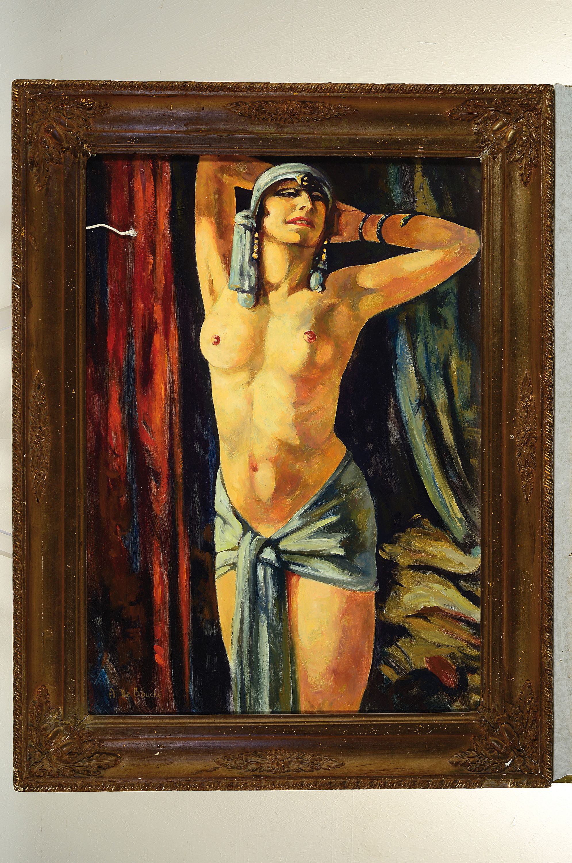 Detail k: Arnulf de Bouche, 1872 - 1945, "Odaliske", Öl/Lwd, signiert, verso, bezeichnet, ca. 65.4 x 47 cm, Rahmen ca. 77 x 60 cm