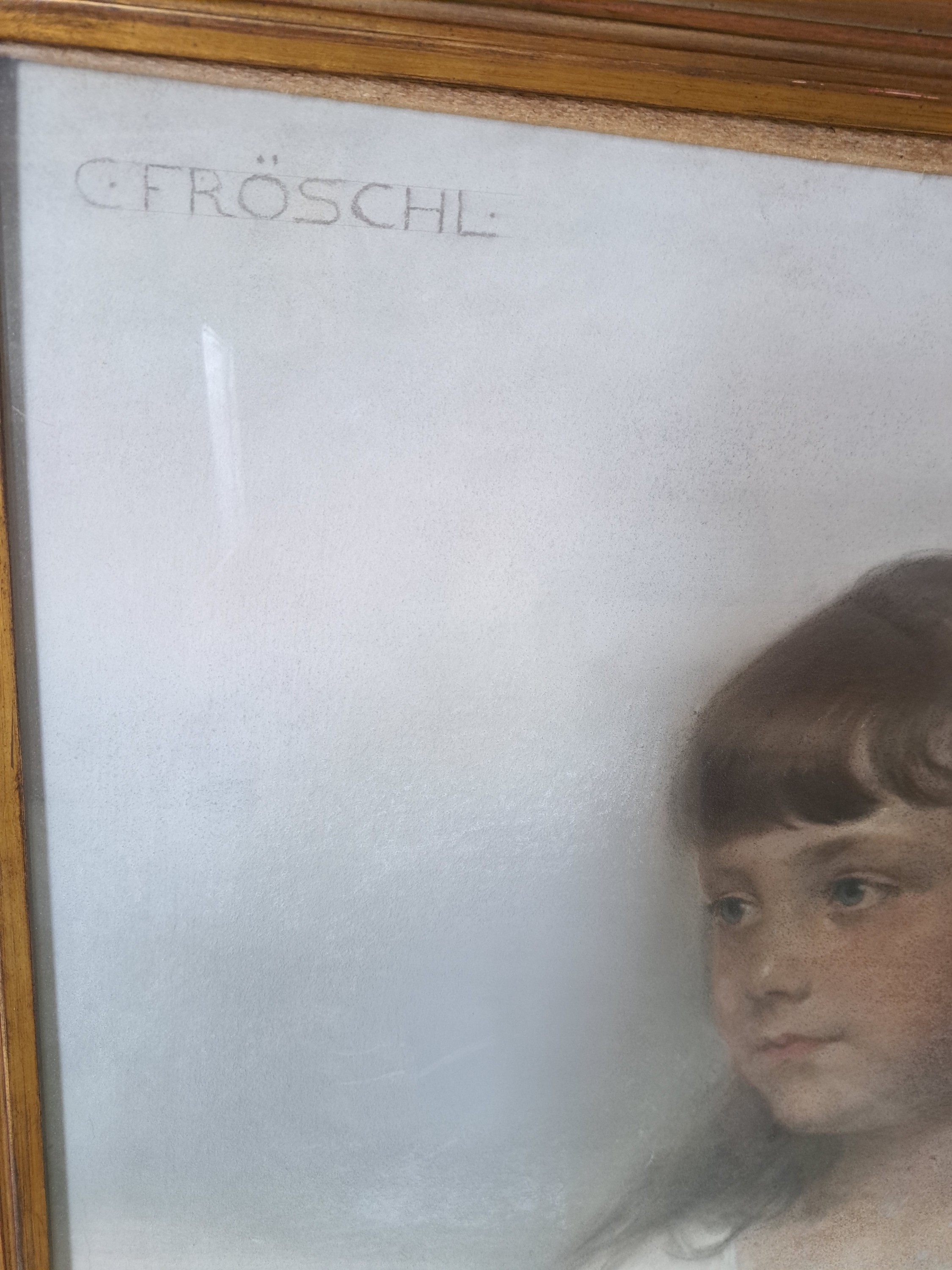 Detail e: Carl Fröschl, 1848 - 1934, Dreiviertelporträt eines Mädchens mit Sommerblumenstrauß im weißen Kleid, li. oben signiert, ca. 87 x 55 cm, unter ...