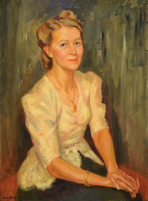Image 26779423 - Sigurd Lange, 1904-2000, portrait of a young woman, oil/painting cardboard, signed lower left and dat. 46, approx. 90x68cm, frame