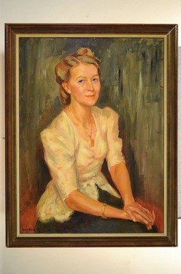 26779423k - Sigurd Lange, 1904-2000, portrait of a young woman, oil/painting cardboard, signed lower left and dat. 46, approx. 90x68cm, frame