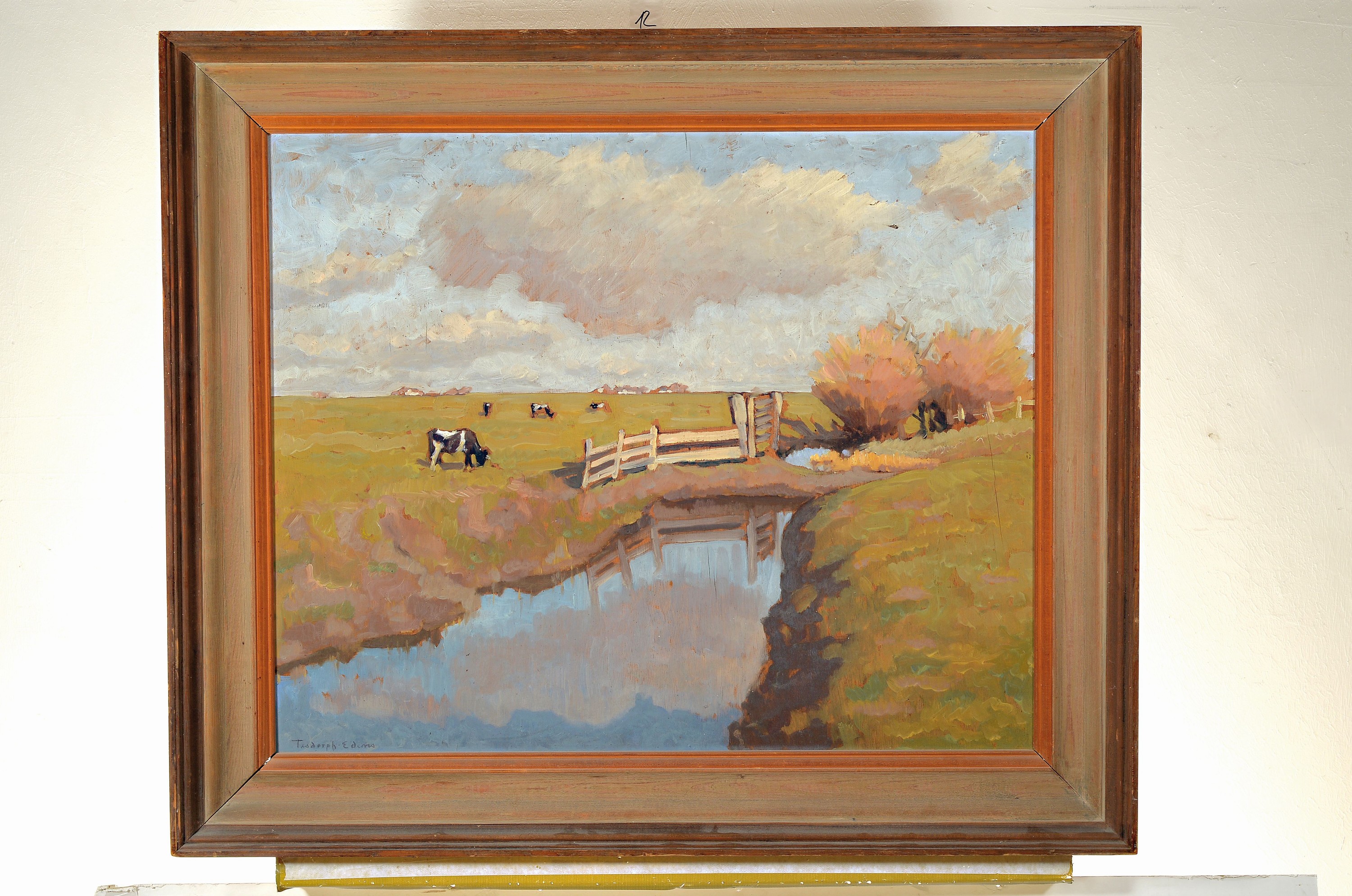 Detail k: Ilse Tesdorpf-Edens, 1892-1966 Hamburg, Weite Landschaft mit weidenden Kühen, Öl/Holz, links unten signiert, ca. 62x77cm, R. ca. 79x93cm