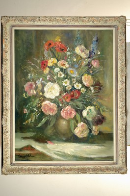26779500k - Dorrenfeld, illegally signed, large format Still life with flowers, oil/painting board, signed, approx. 100 x 76 cm, frame approx. 120x94cm