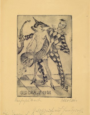 26779563c - Otto Lais, drei Radierungen, "Vagabunden", "Glückauff 1928" und Bäume, alle drei handsigniert und bezeichnet, dat.25 und 27, gebräunt, Abb. ca. 19 x 22.5 cm/ 15 x 10.5 cm und 20 x 13 cm, alle unter Glas, Rahmen, z.T. mit Widmung