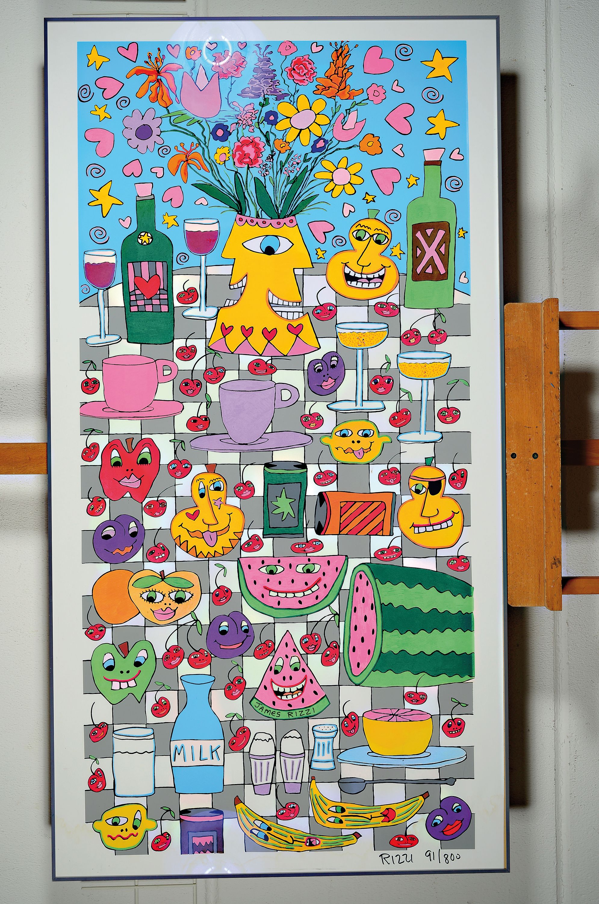 Detail k: James Rizzi, 1950-2011 New York, Kitchen Table, Farbserigraphie von 1997, handsigniert und num. 91/800, ca. 130x63 cm, u.Gl., R. ca. 140x74cm