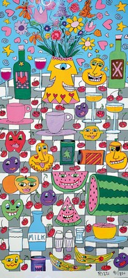 Image 26779619 - James Rizzi, 1950-2011 New York, Kitchen Table, color screenprint from 1997, hand- signed and numbered. 91/800, approx. 130x63 cm, etc., frame approx. 140x74cm