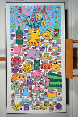 26779619k - James Rizzi, 1950-2011 New York, Kitchen Table, color screenprint from 1997, hand- signed and numbered. 91/800, approx. 130x63 cm, etc., frame approx. 140x74cm