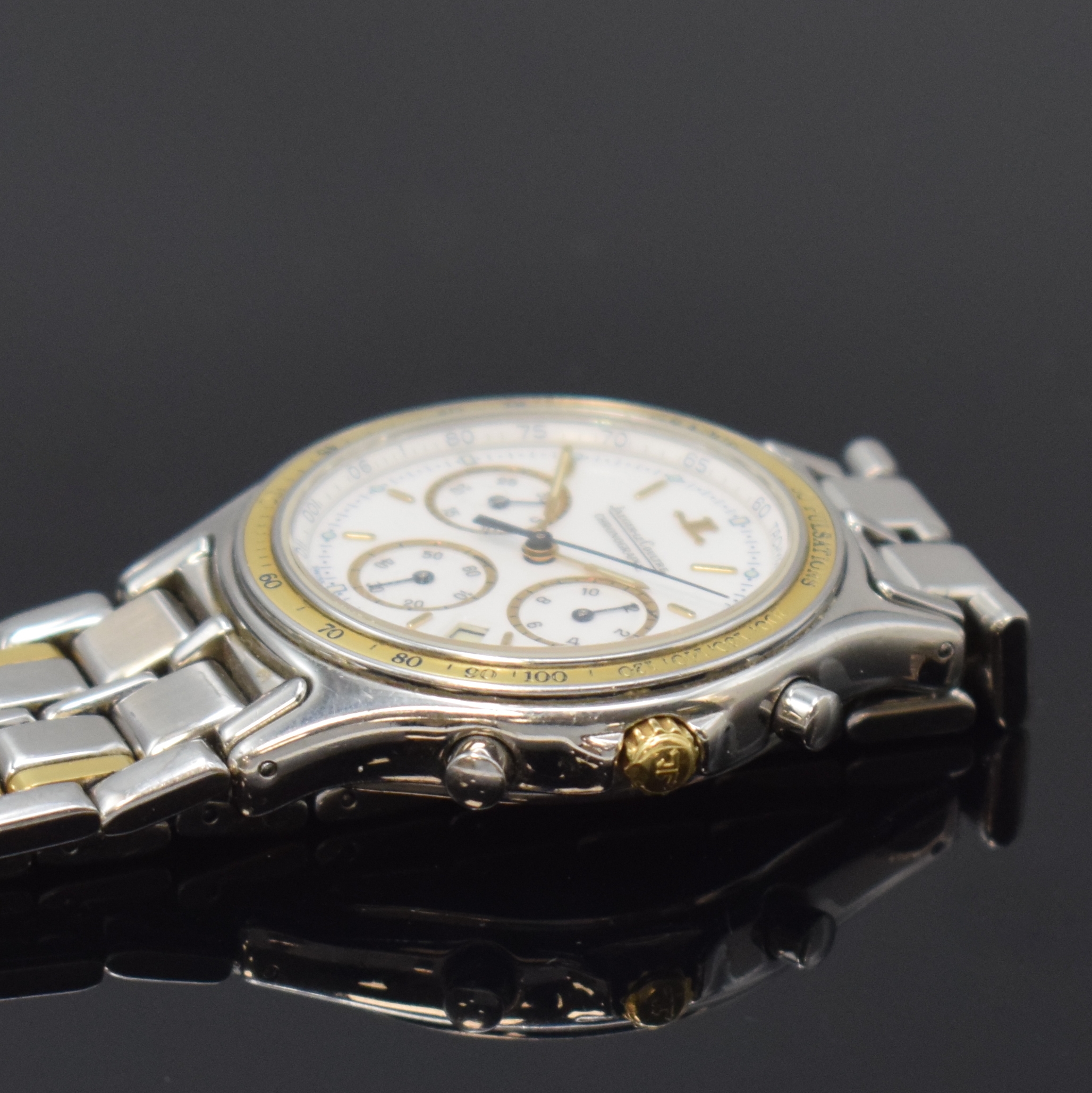 Detail c: Jaeger-LeCoultre Armbandchronograph Heraion Referenz 115.5.31, Schweiz um 1989, quarz, Edelstahl/Gold kombiniert inkl. Gliederband m. dopp. ...