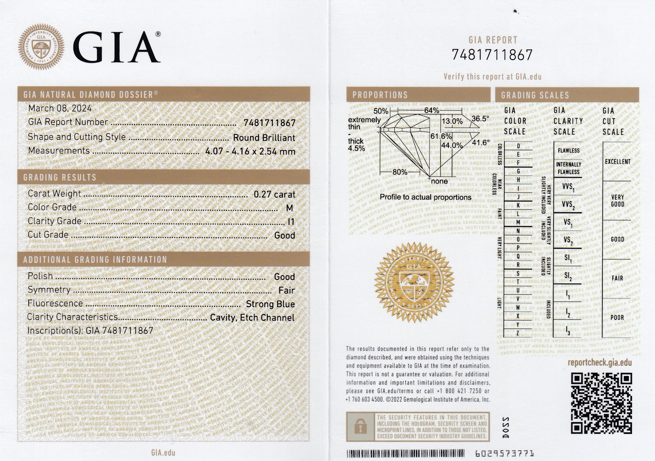 Detail b: Loser Brillant 0.27 ct get. M/p 1, mit GIA Zertifikat