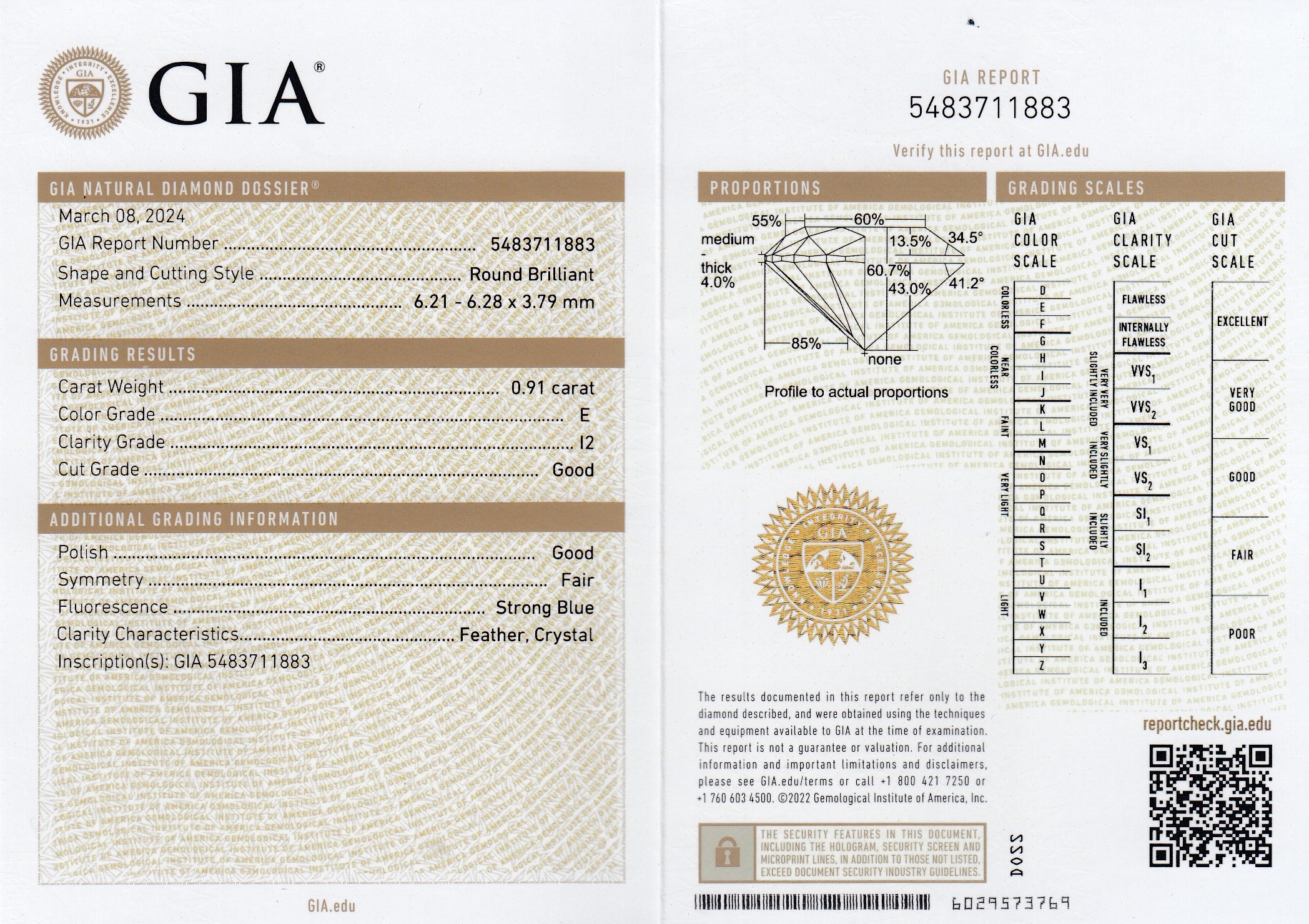 Detail b: Loser Brillant 0.91 ct hochfeines Weiß E/ p 2, mit GIA Zertifikat