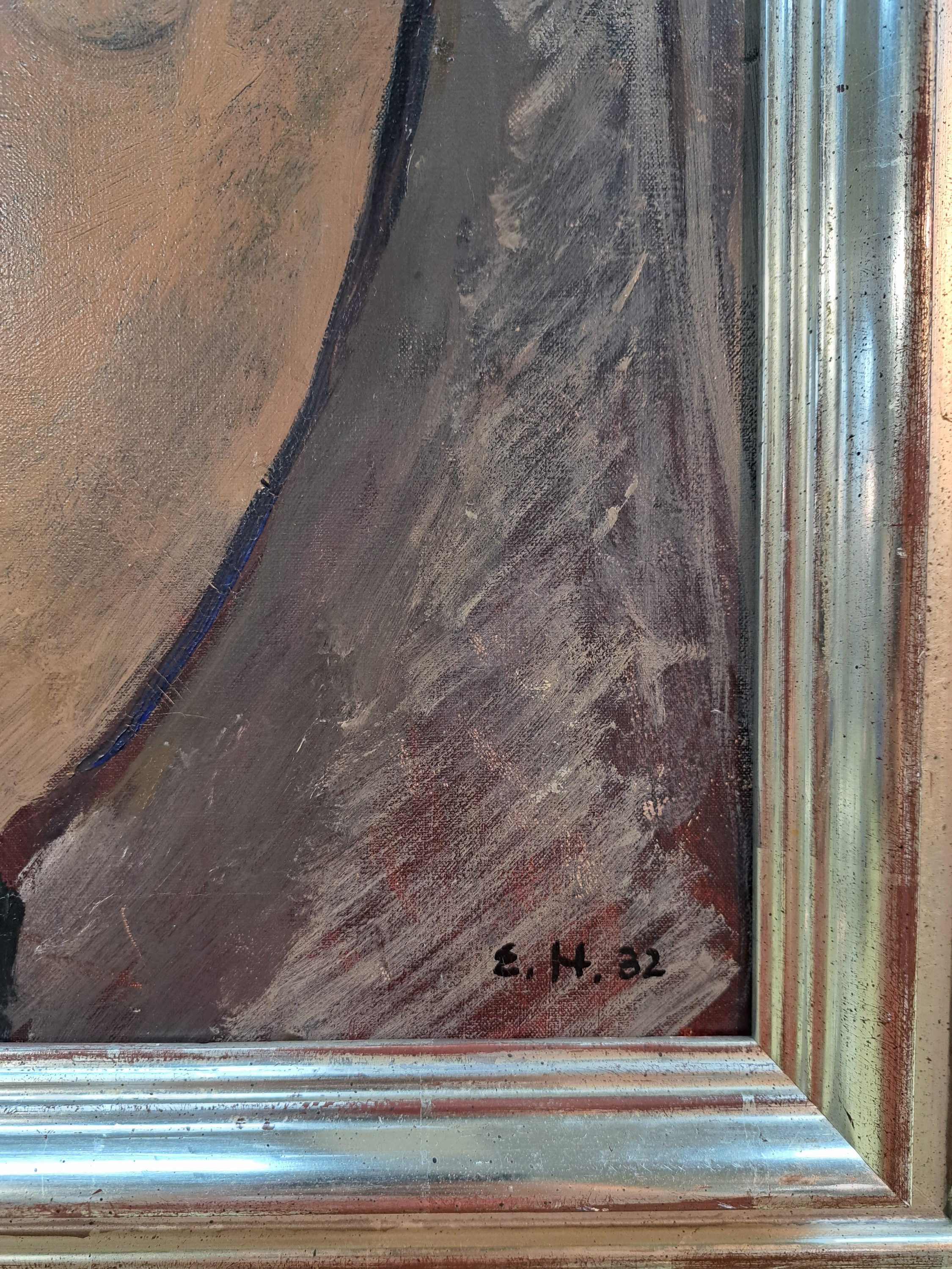 Detail a: Monogrammist E.H., datiert (19)32, Rückenakt, Öl/Lwd, rechts unten monogr. und dat., ca. 73x54cm, R. ca. 86x67cm