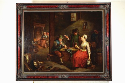 26779757k - Attribution: David Ryckaert III, 1612-1661 Antwerp, seven people in a restaurant, oil/canvas, restored, relined, approx. 64x82cm, frame approx. 81x99cm, Attribution incopy Prof. W. v. Rakin...1939