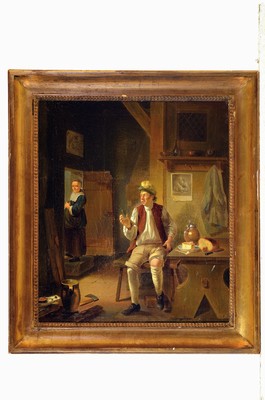 26779759k - Unidentified artist, the Netherlands, around 1830-40, In the tavern, oil/canvas, relined onhardboard, approx. 46x40cm, frame approx. 55x49cm
