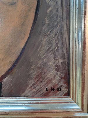 26779761a - Monogramist E.H., dated (19)32, nude back, oil/canvas, right below monogr. and dat., ...