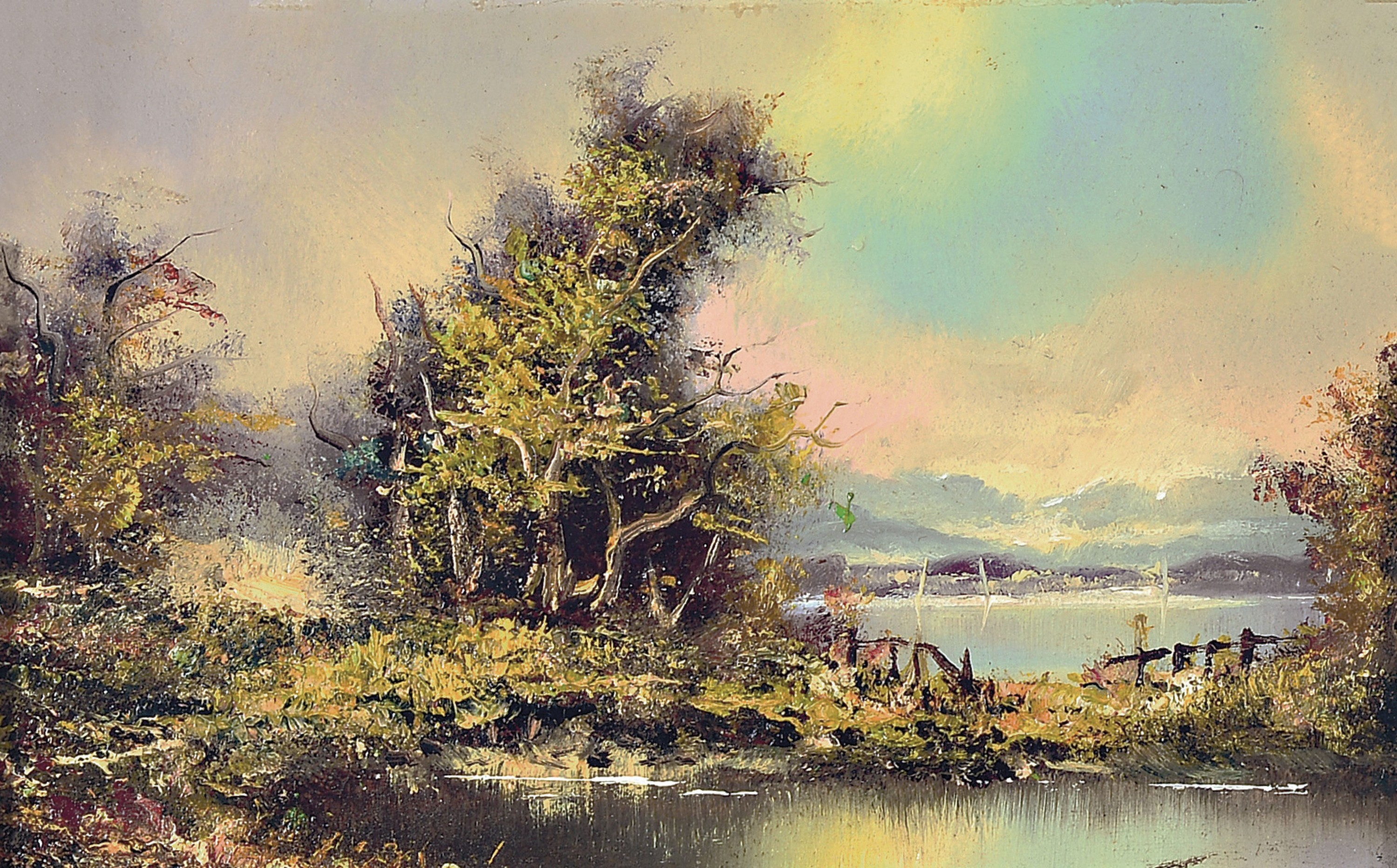 Detail b: Friedrich Karl Thauer, 1924-2009, drei kleine Gemälde mit Landschaften aus Voralpen und Alpen, Öl/Hartfaser, signiert, je ca. 10x15cm, R. ca. ...