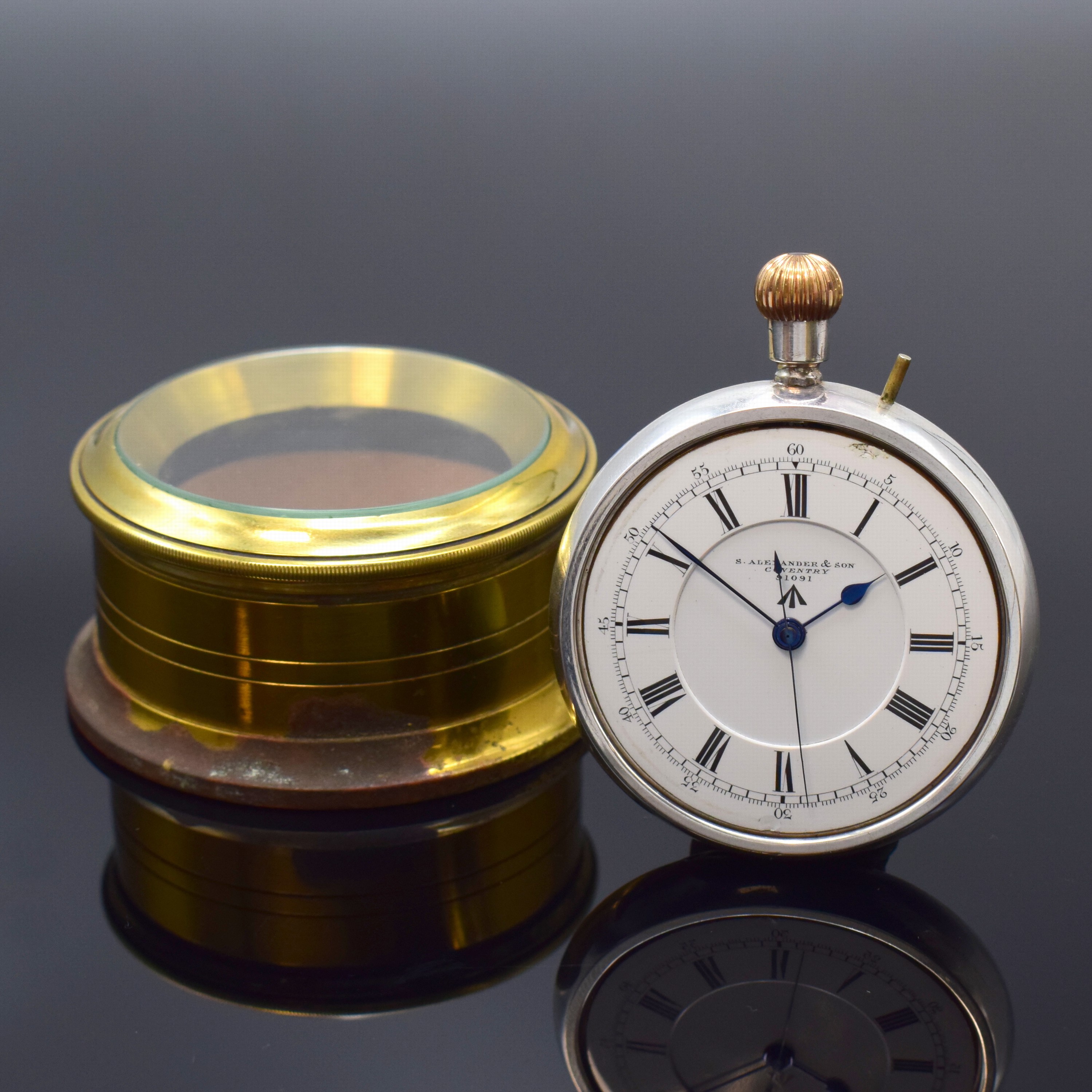 S. ALEXANDER & SON H.S.2 Beobachtungsuhr der Britischen Marine, London Hallmark 1915, Sterlingsilber Geh. ohne Glas und Rückdeckel, auf Cuvette bez. ...