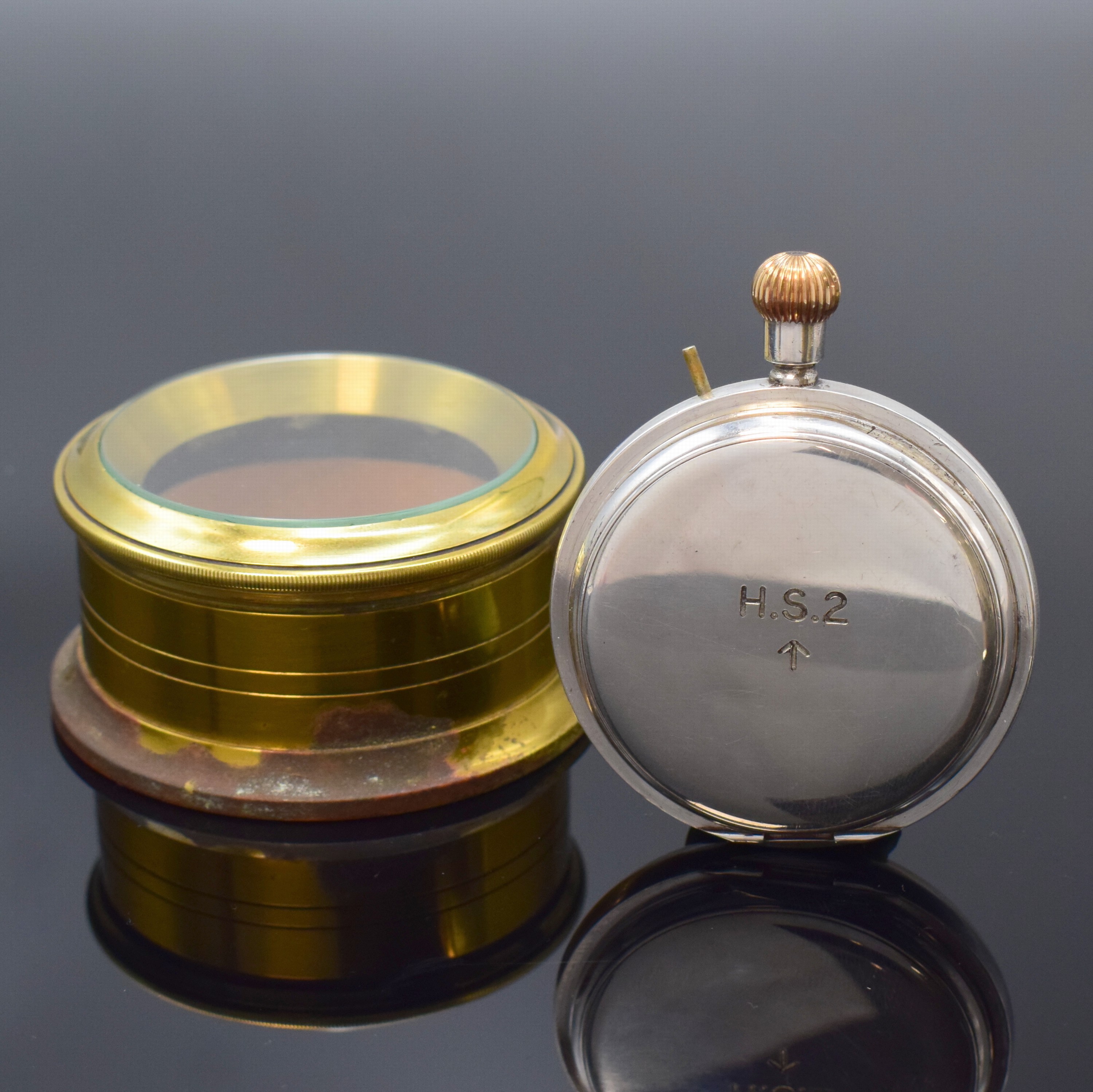 Detail a: S. ALEXANDER & SON H.S.2 Beobachtungsuhr der Britischen Marine, London Hallmark 1915, Sterlingsilber Geh. ohne Glas und Rückdeckel, auf Cuvette bez. ...
