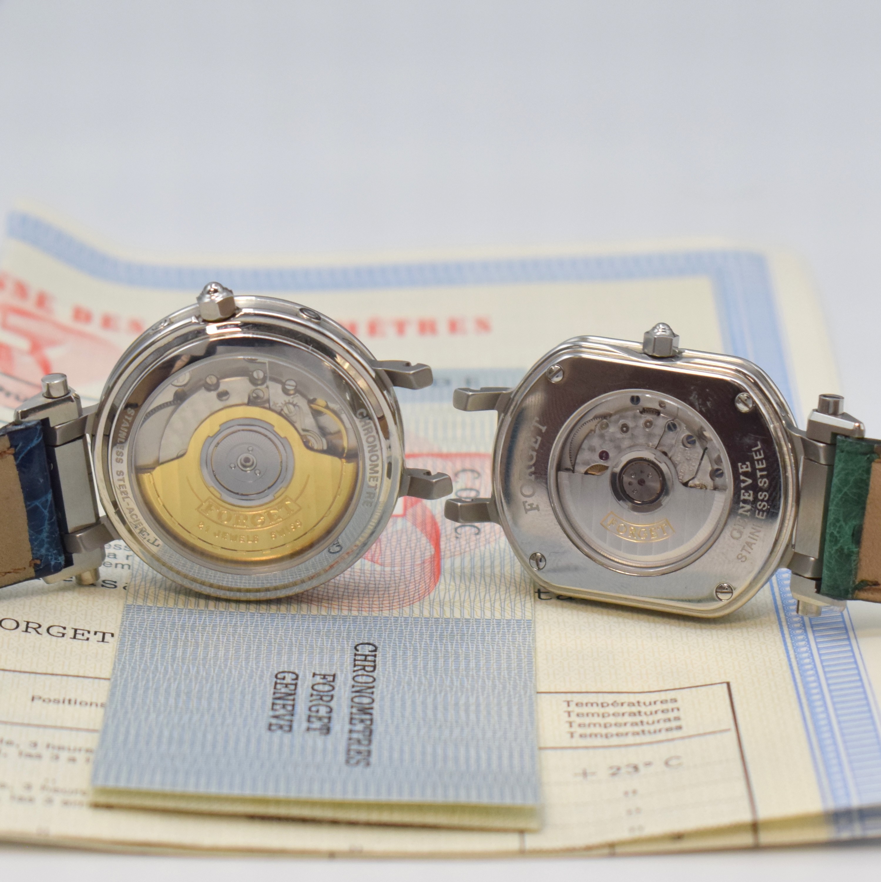 Detail b: Konvolut Forget 4 Armbanduhren und großes Lot an Forget Ersatzteilen, Schweiz 1990er Jahre, Uhren alle Automatik und beids. vergl. an orig. ...