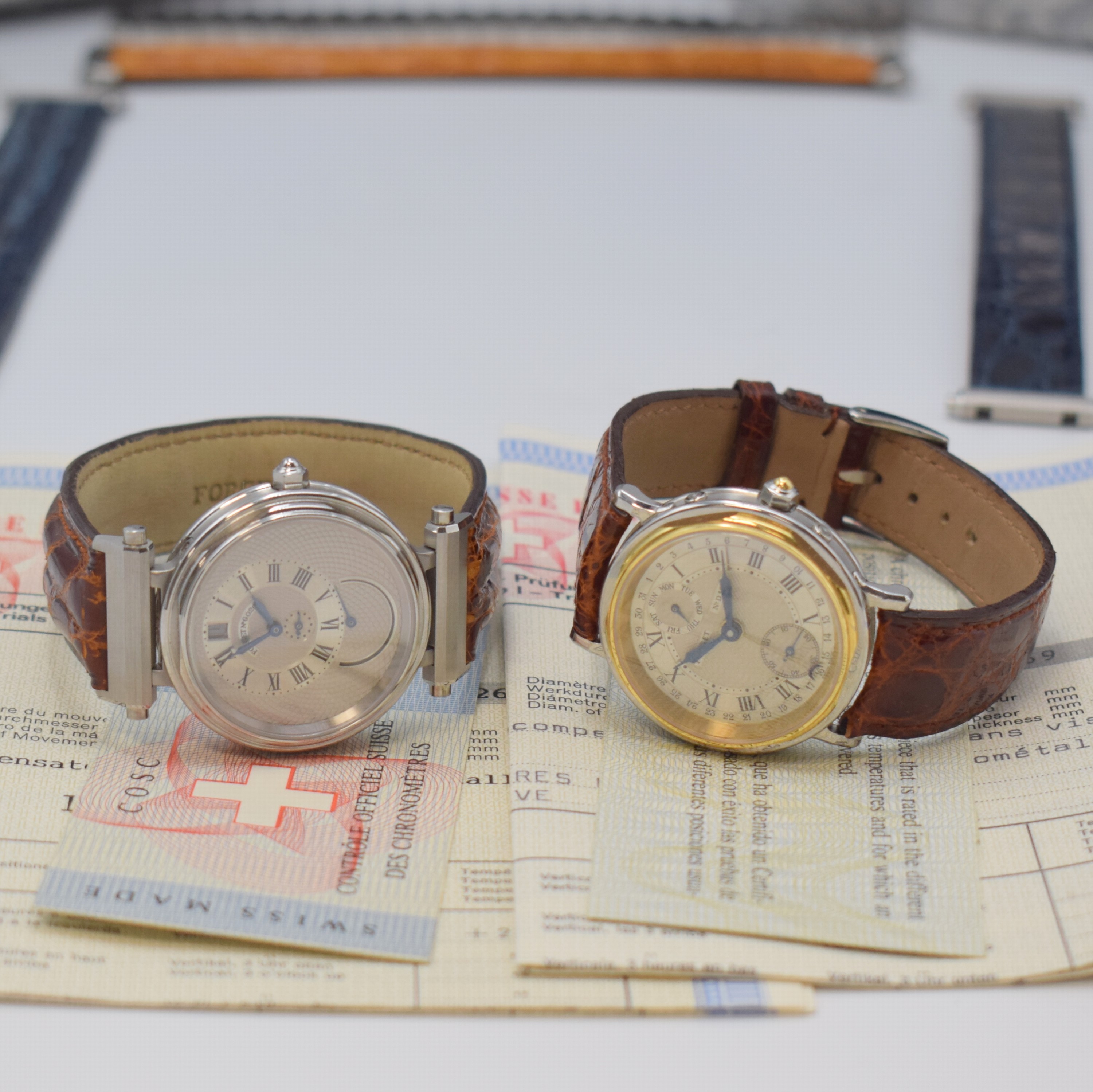 Detail c: Konvolut Forget 4 Armbanduhren und großes Lot an Forget Ersatzteilen, Schweiz 1990er Jahre, Uhren alle Automatik und beids. vergl. an orig. ...