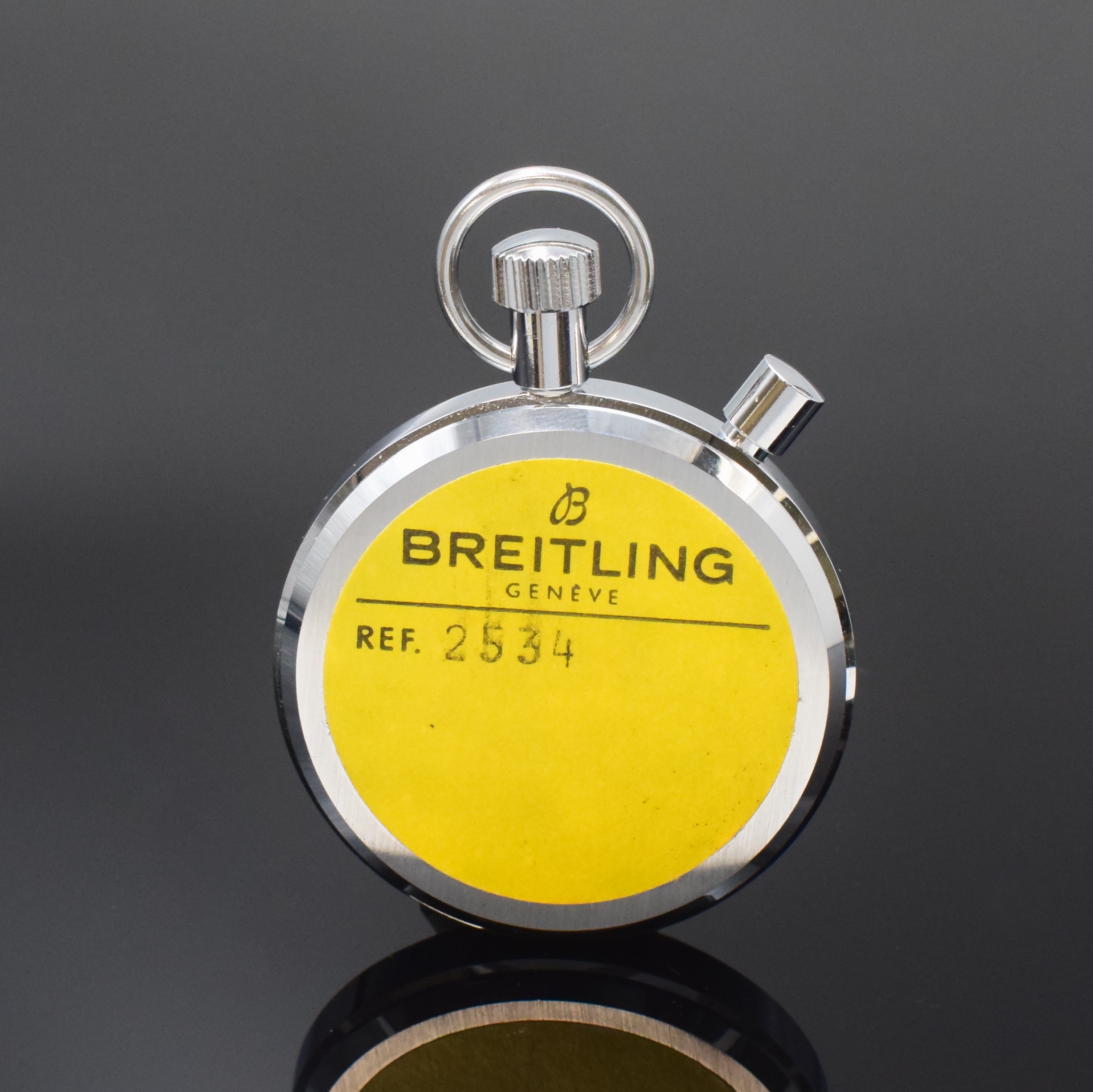 Detail a: BREITLING Ref. 2534 nahezu neuwertige Stoppuhrmit Rattrapante, Schweiz um 1970, verchr. Geh., Boden u. geschwärzte Lünette aufgedr., ...