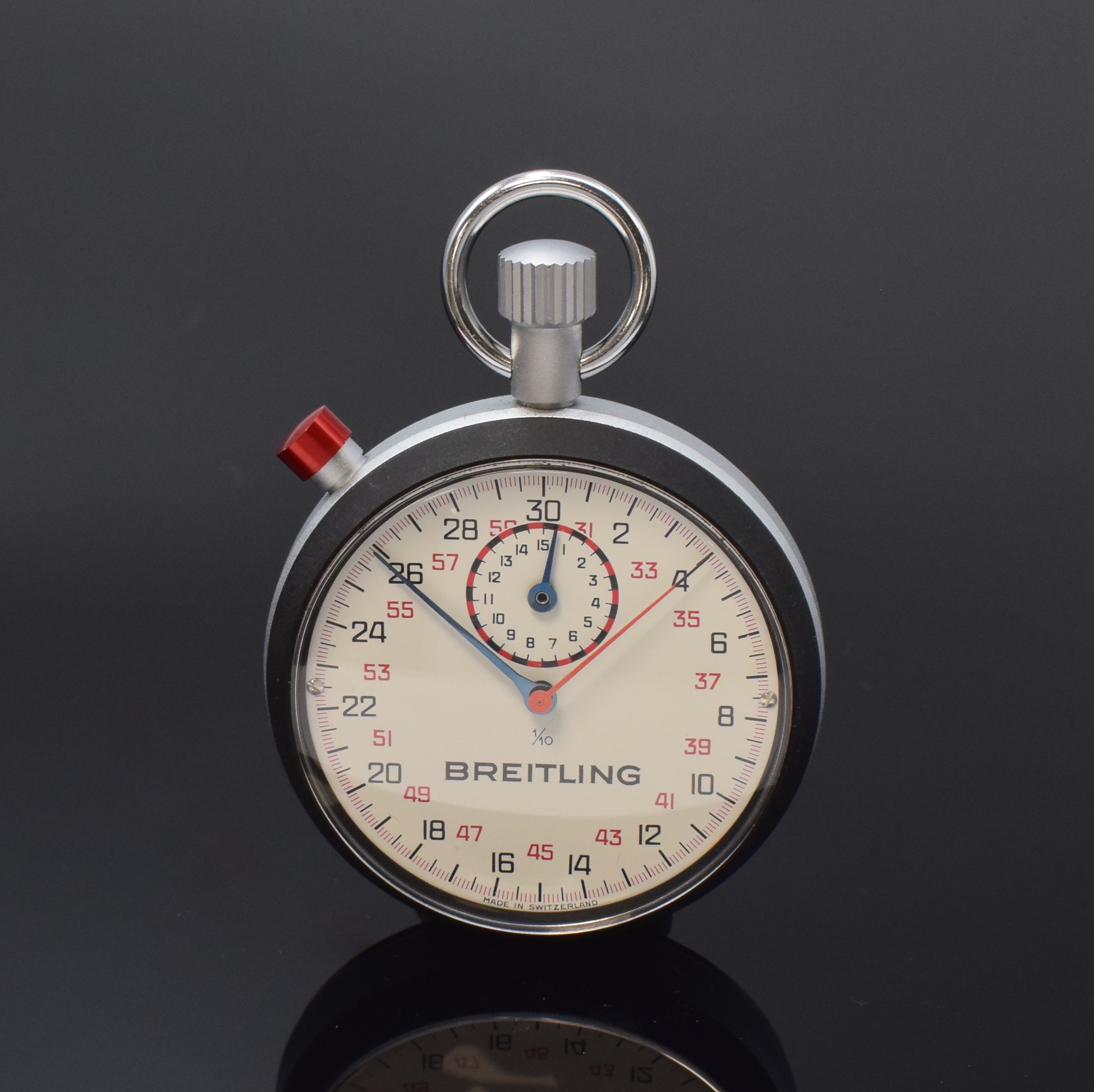 BREITLING nahezu neuwertige Stoppuhr mit Rattrapante, Schweiz um 1970, verchromtes Geh., Boden u. geschwärzter Glasrand aufgedr., ...