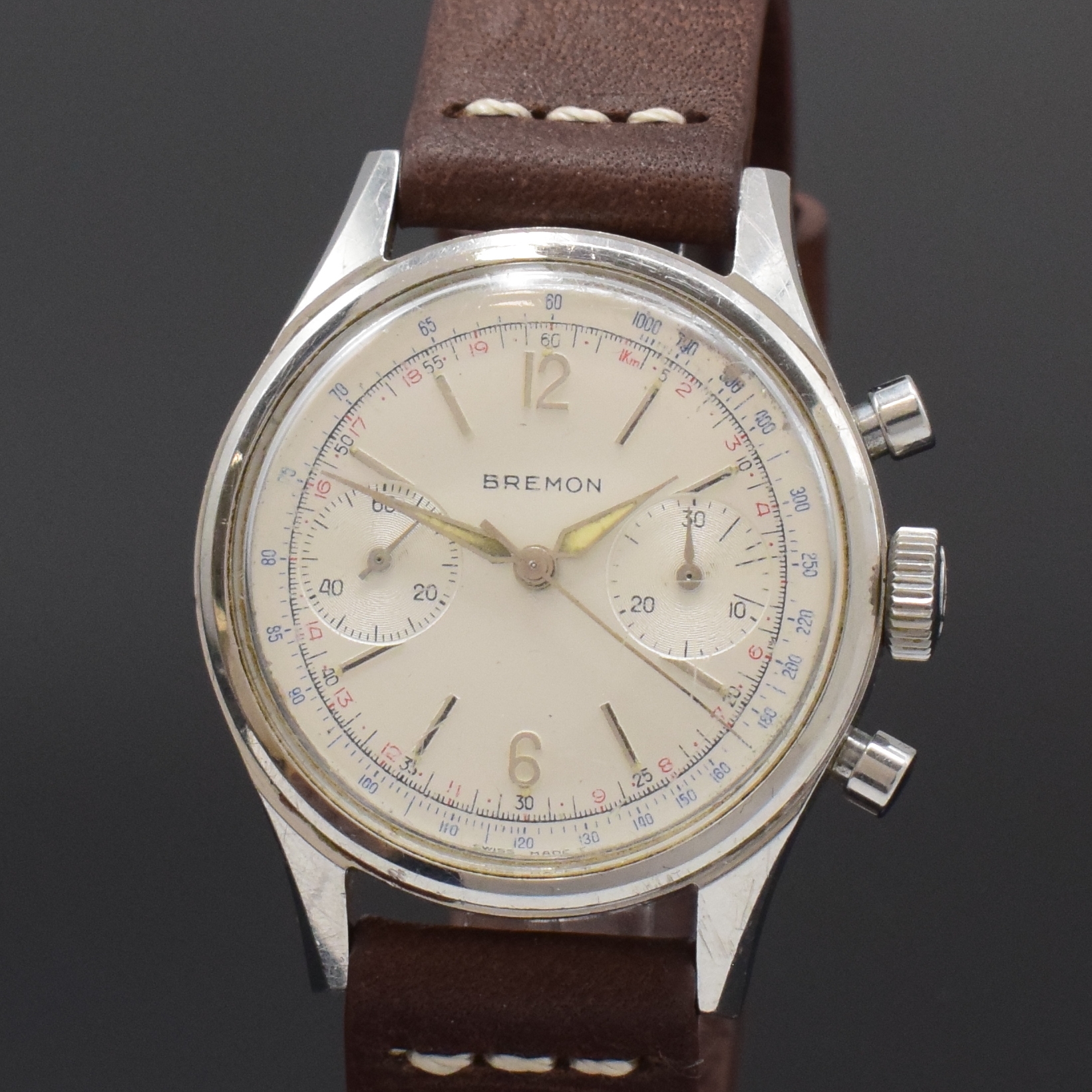 Detail a: BREITLING / BREMON seltener Armbandchronograph in Stahl Referenz 1158, Schweiz um 1960, Handaufzug, 2-tlg. Geh., Boden verschr., orig. Breitling ...
