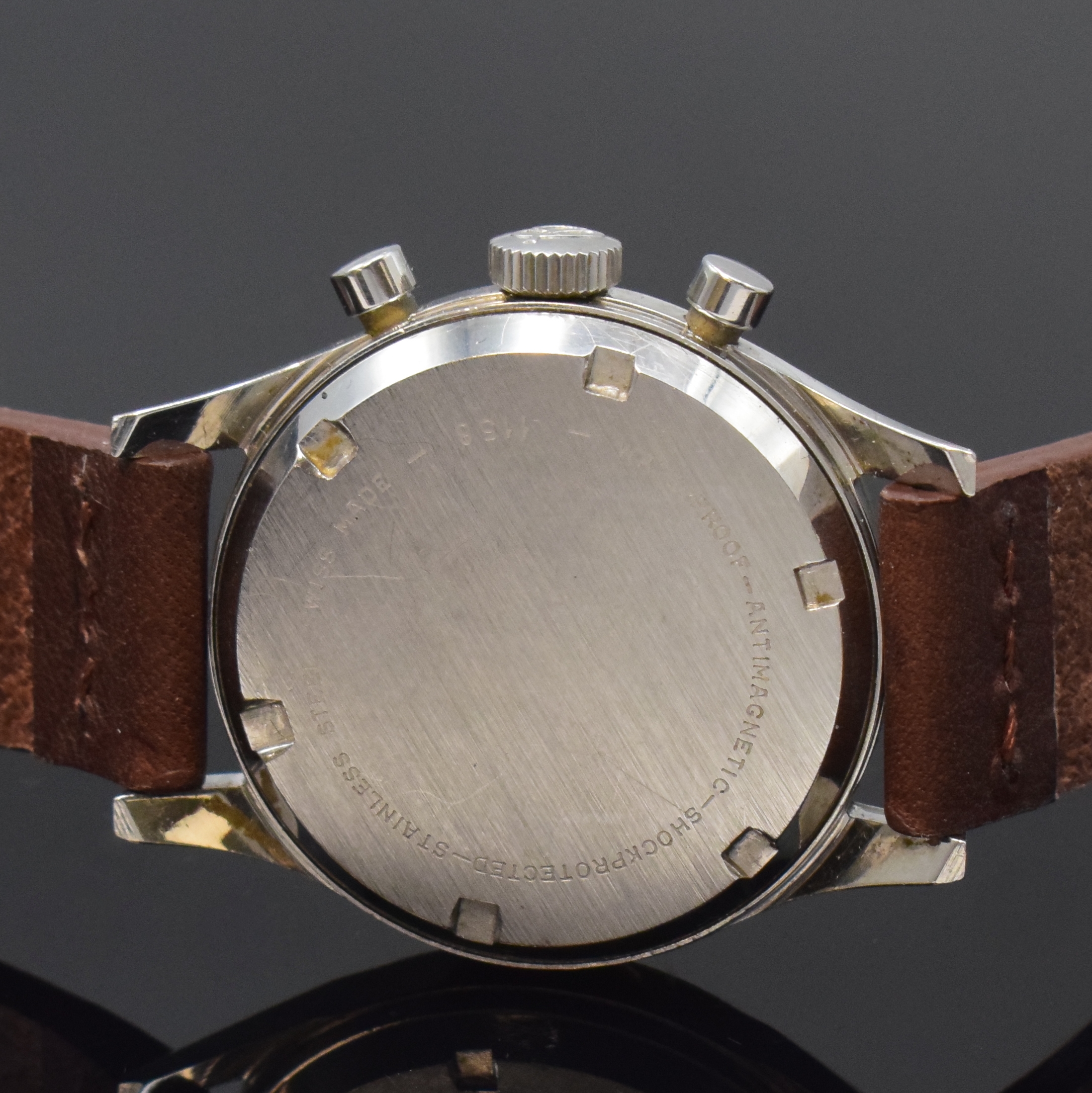 Detail c: BREITLING / BREMON seltener Armbandchronograph in Stahl Referenz 1158, Schweiz um 1960, Handaufzug, 2-tlg. Geh., Boden verschr., orig. Breitling ...