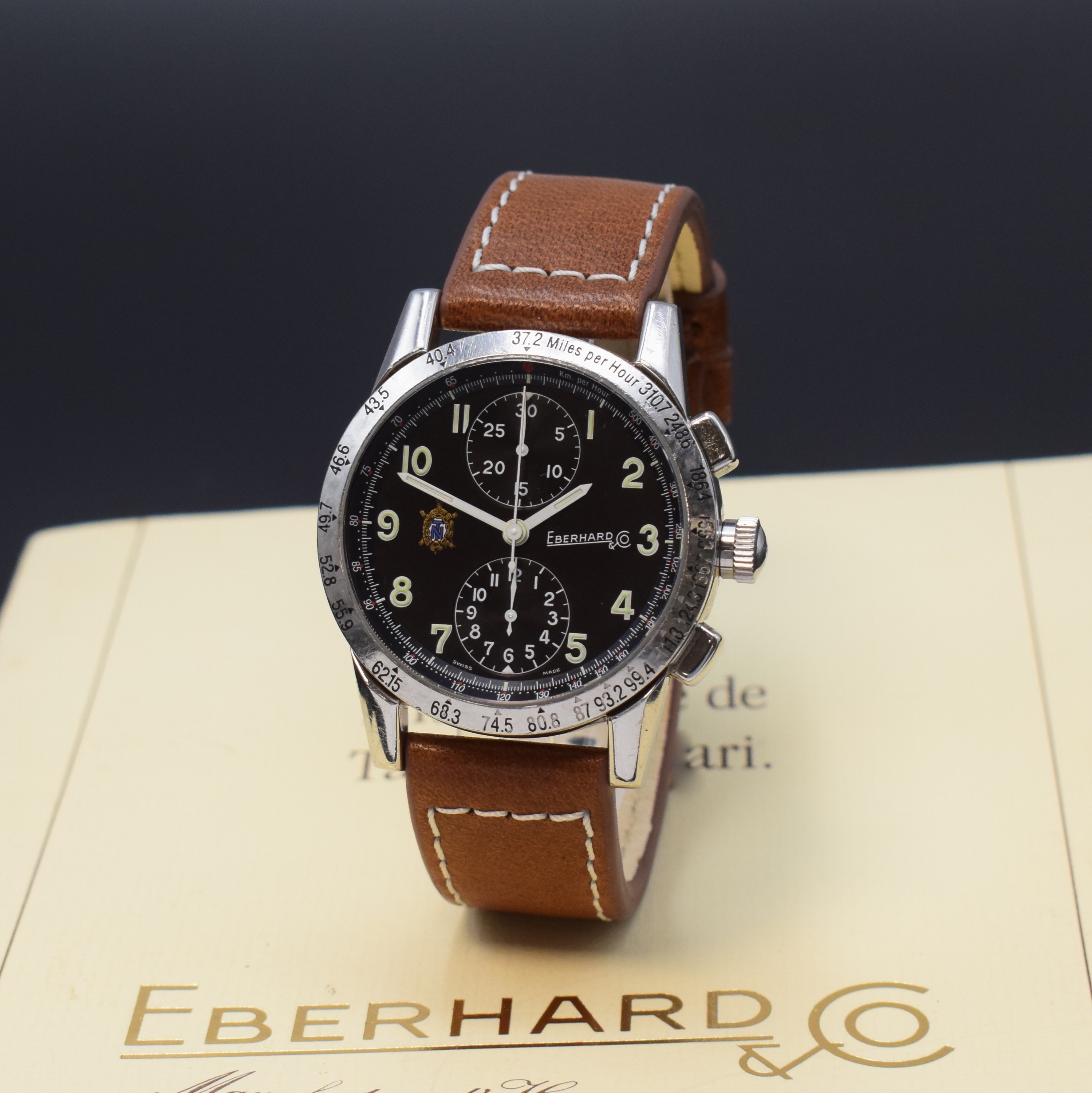 EBERHARD & Co Tazio Nuvolari HerrenchronographReferenz 31030 in Stahl, Schweiz lt. orig. Papier verkauft 1993, Automatik, 8-fach verschr. Geh., Boden ...