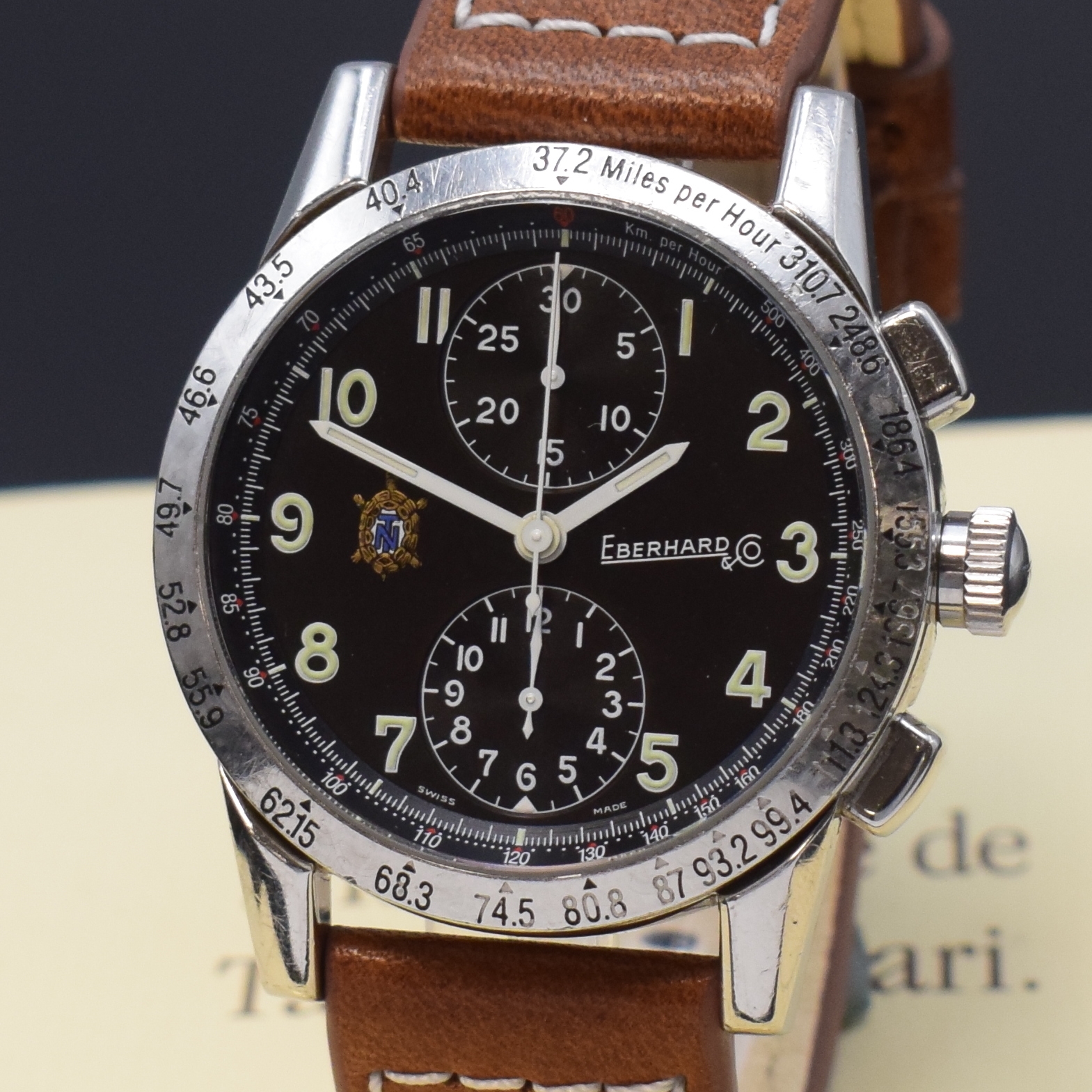 Detail a: EBERHARD & Co Tazio Nuvolari HerrenchronographReferenz 31030 in Stahl, Schweiz lt. orig. Papier verkauft 1993, Automatik, 8-fach verschr. Geh., Boden ...