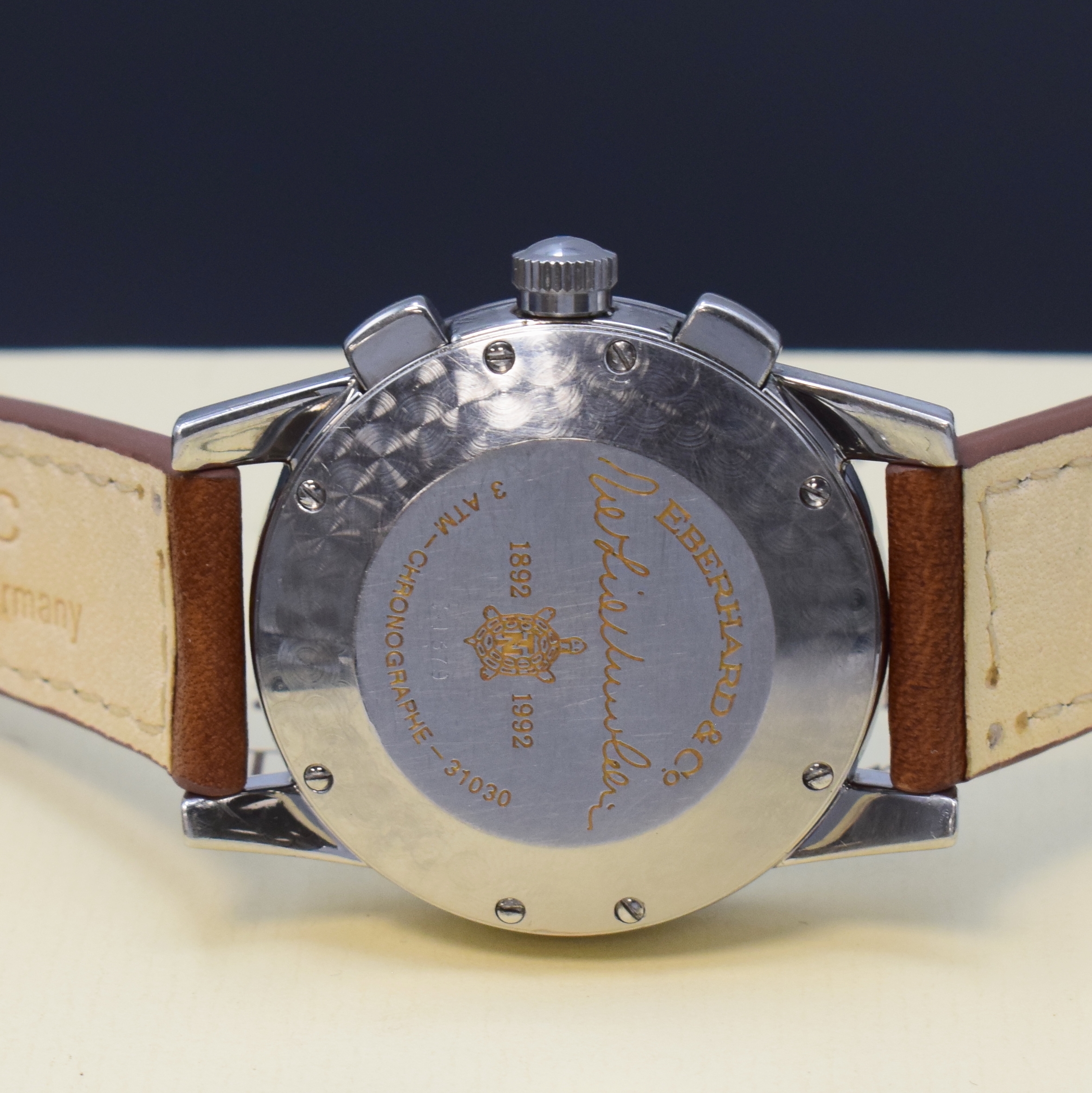 Detail c: EBERHARD & Co Tazio Nuvolari HerrenchronographReferenz 31030 in Stahl, Schweiz lt. orig. Papier verkauft 1993, Automatik, 8-fach verschr. Geh., Boden ...