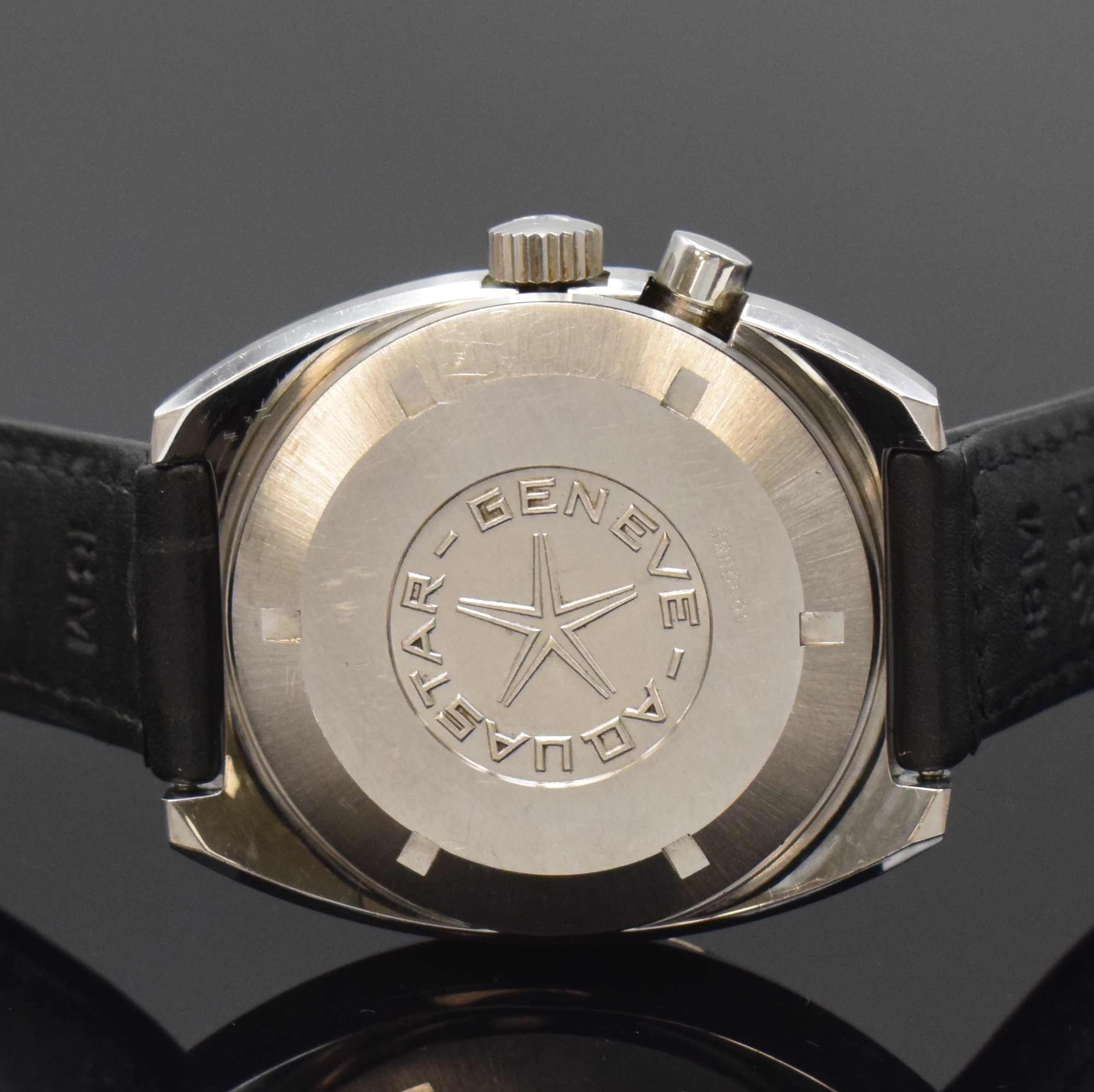 Detail c: AQUASTAR Regate unpolierter Regatta Chronograph Referenz 9851 in Stahl, Schweiz um 1970, Automatik, verschr. Geh., orig. Krone u. Drücker, ...