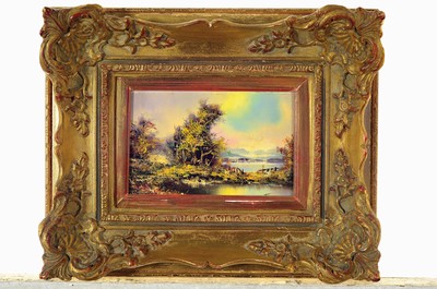 26779812m - Friedrich Karl Thauer, 1924-2009, three small paintings with landscapes from the foothills of the Alps and the Alps, oil/hardboard, signed, each approx. 10x15cm, frame approx. 24x29cm