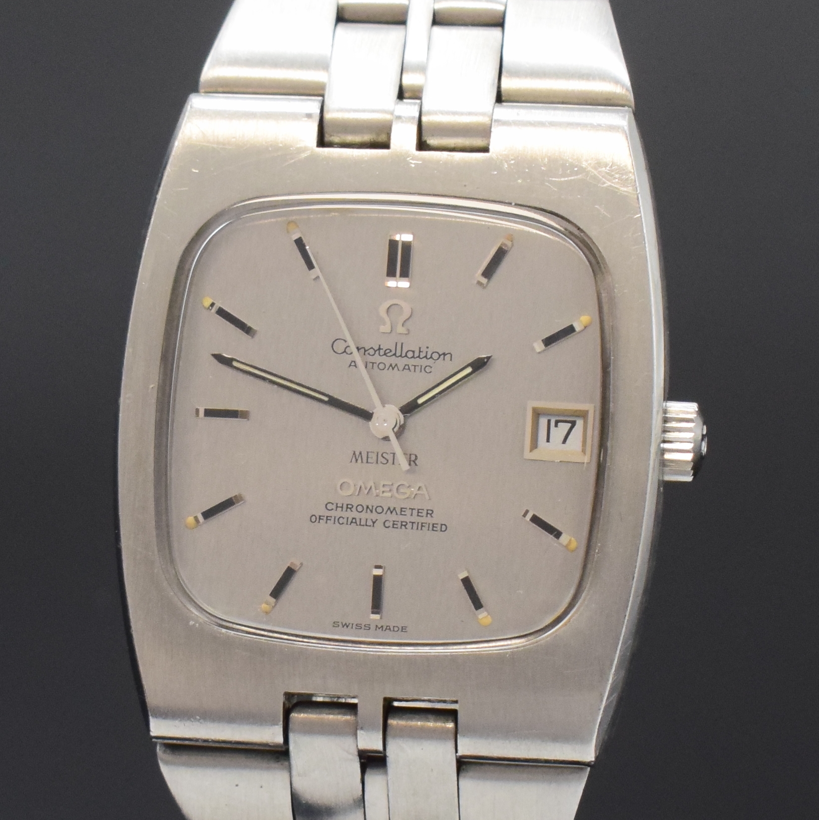 Detail a: OMEGA für MEISTER Constellation Referenz 168.047 Armbandchronometer in Stahl/Stahlband, Schweiz um 1970, Automatik, Stülpgeh. rücks. 4-fach ...