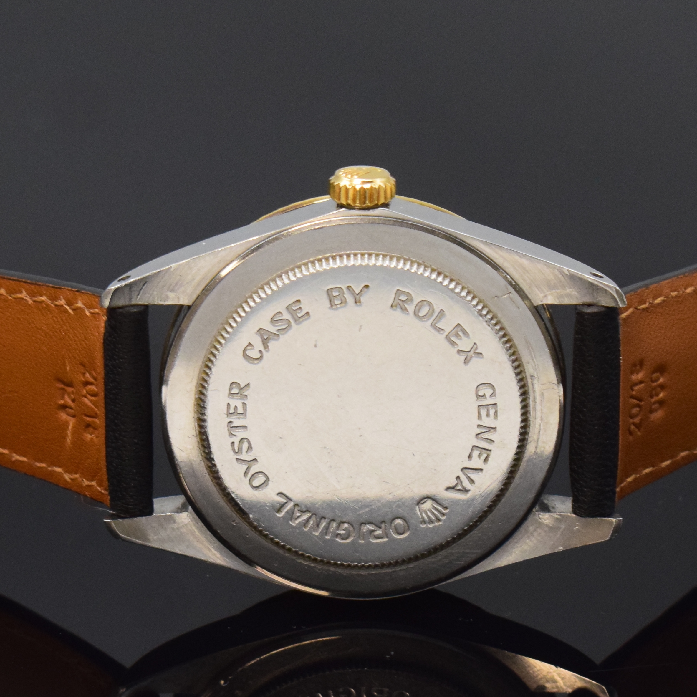 Detail c: TUDOR Oyster Date-Day Referenz 7019/3 Herrenarmbanduhr in Stahl/Gold, Schweiz um 1970, Automatik, unpoliertes Oystergeh. m. Riffel-Lünette, Boden u. ...