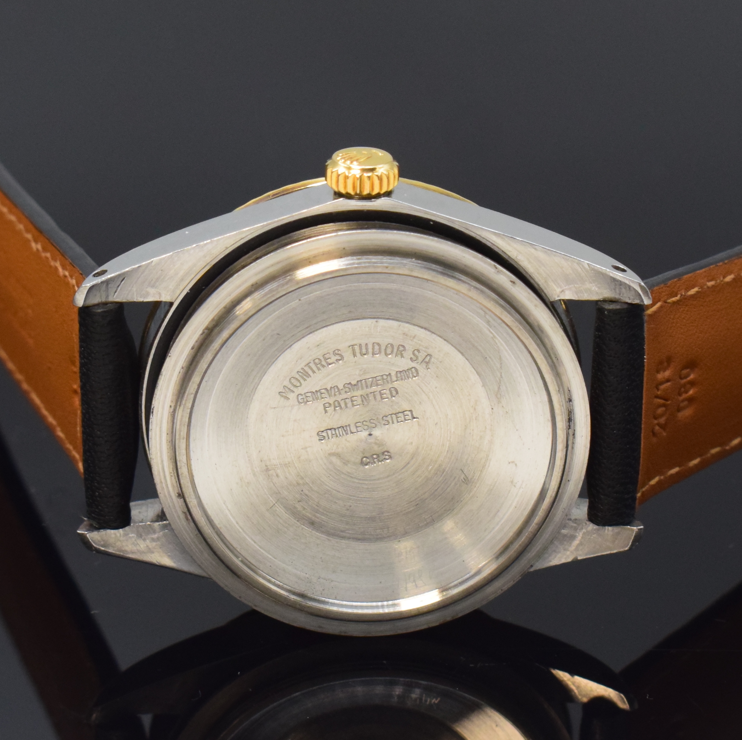Detail f: TUDOR Oyster Date-Day Referenz 7019/3 Herrenarmbanduhr in Stahl/Gold, Schweiz um 1970, Automatik, unpoliertes Oystergeh. m. Riffel-Lünette, Boden u. ...